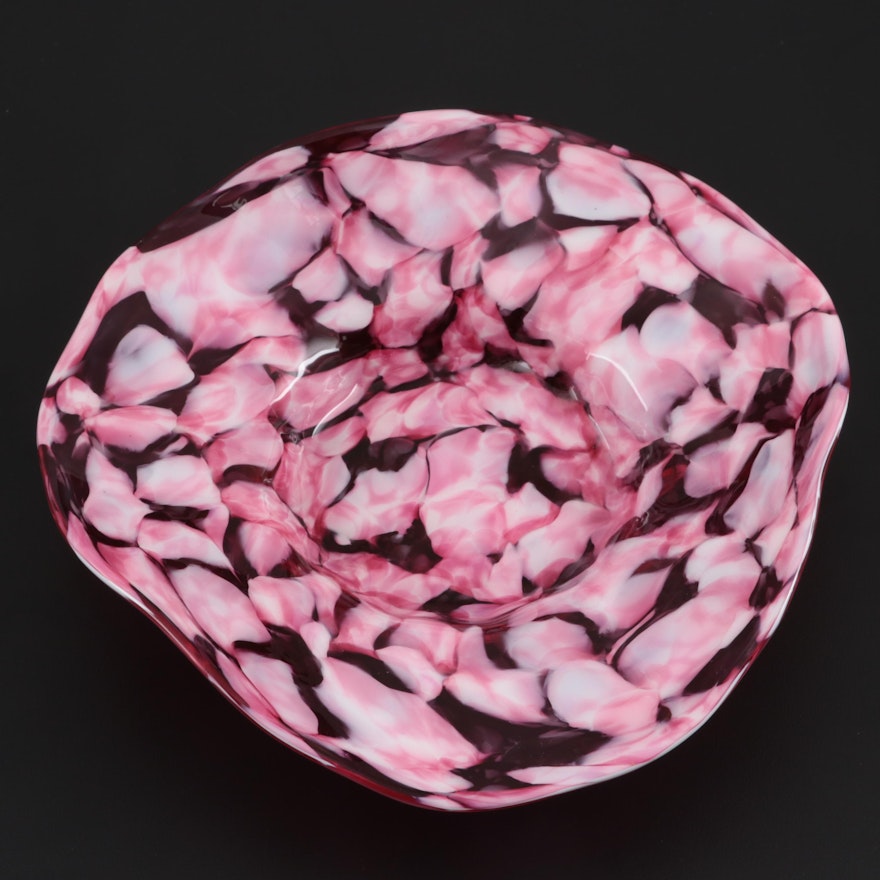 Pink and White Art Glass Bowl, 21st Century