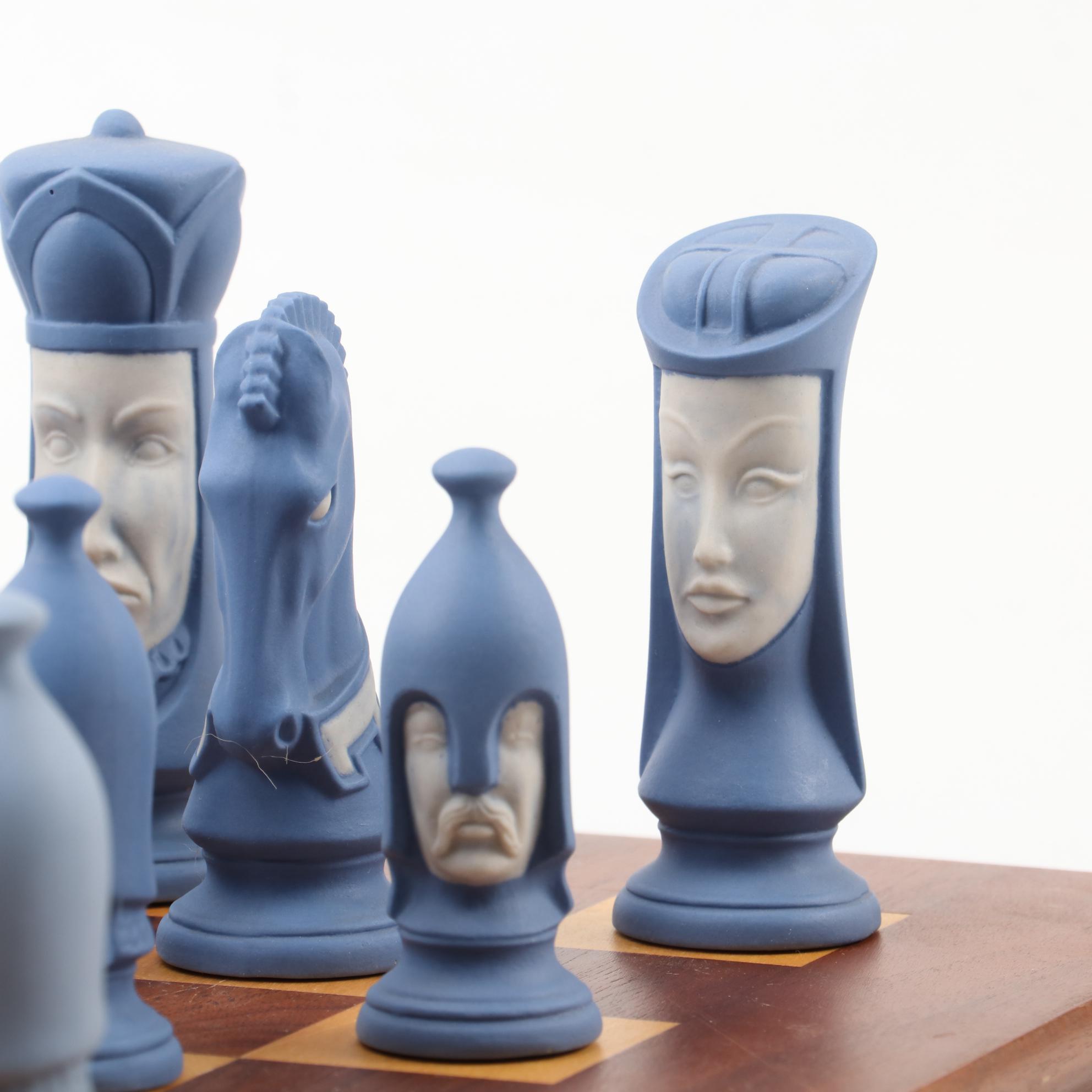 Ceramic Bisque Chess Set with Drueke Chess Board