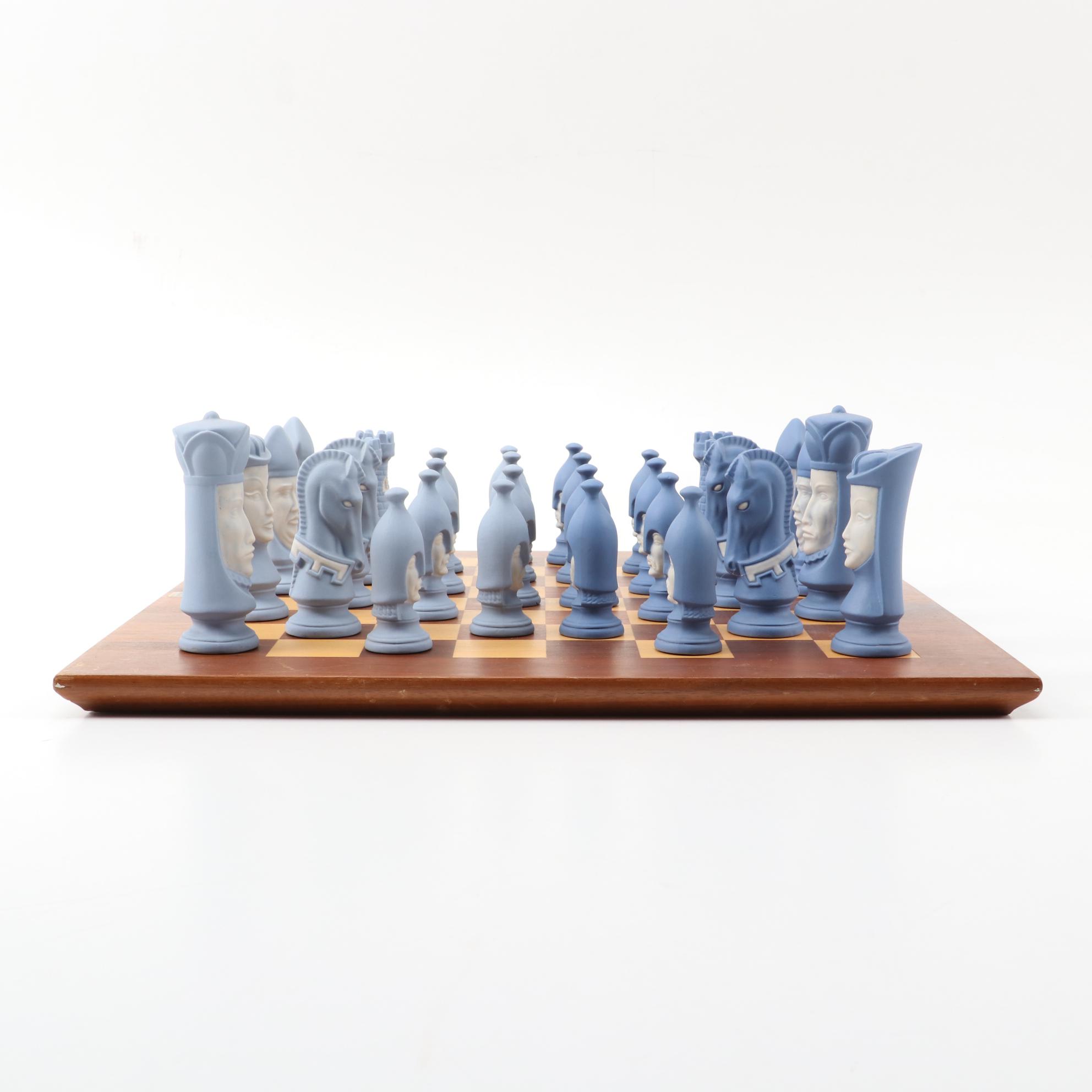 Ceramic Bisque Chess Set with Drueke Chess Board