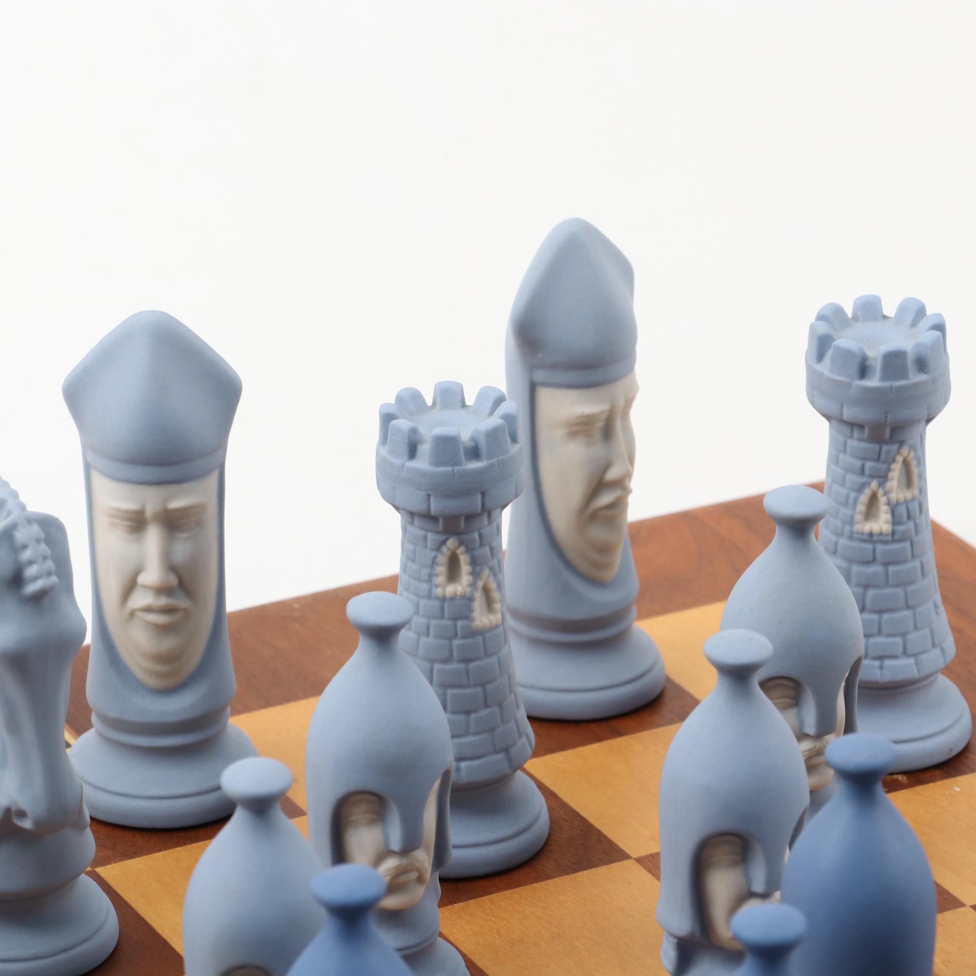 Ceramic Bisque Chess Set with Drueke Chess Board