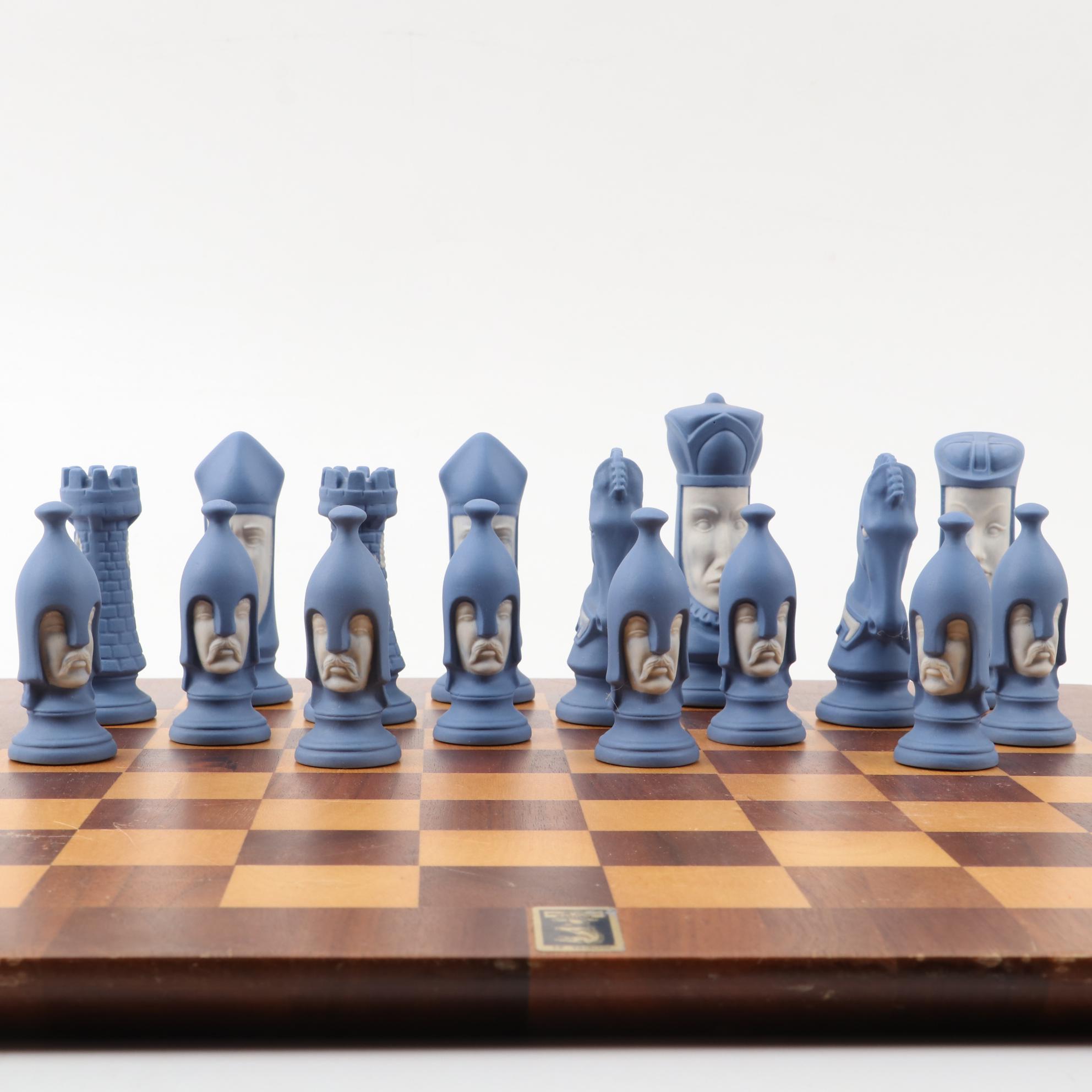 Ceramic Bisque Chess Set with Drueke Chess Board