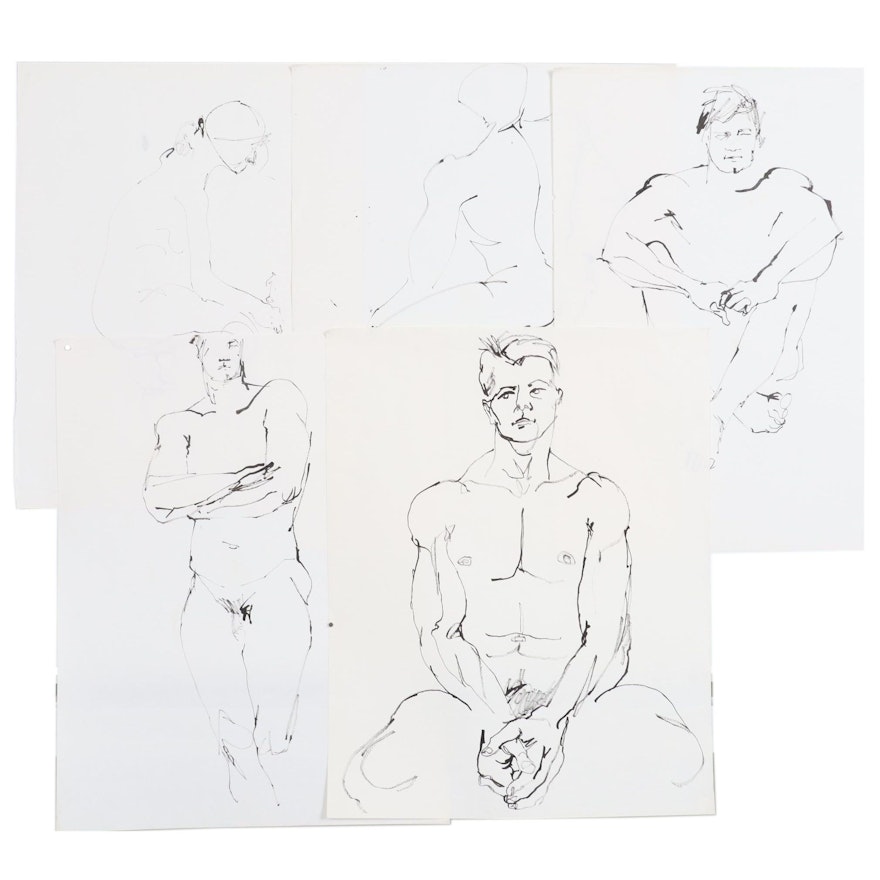 John Tuska Figural Ink Drawings on Paper