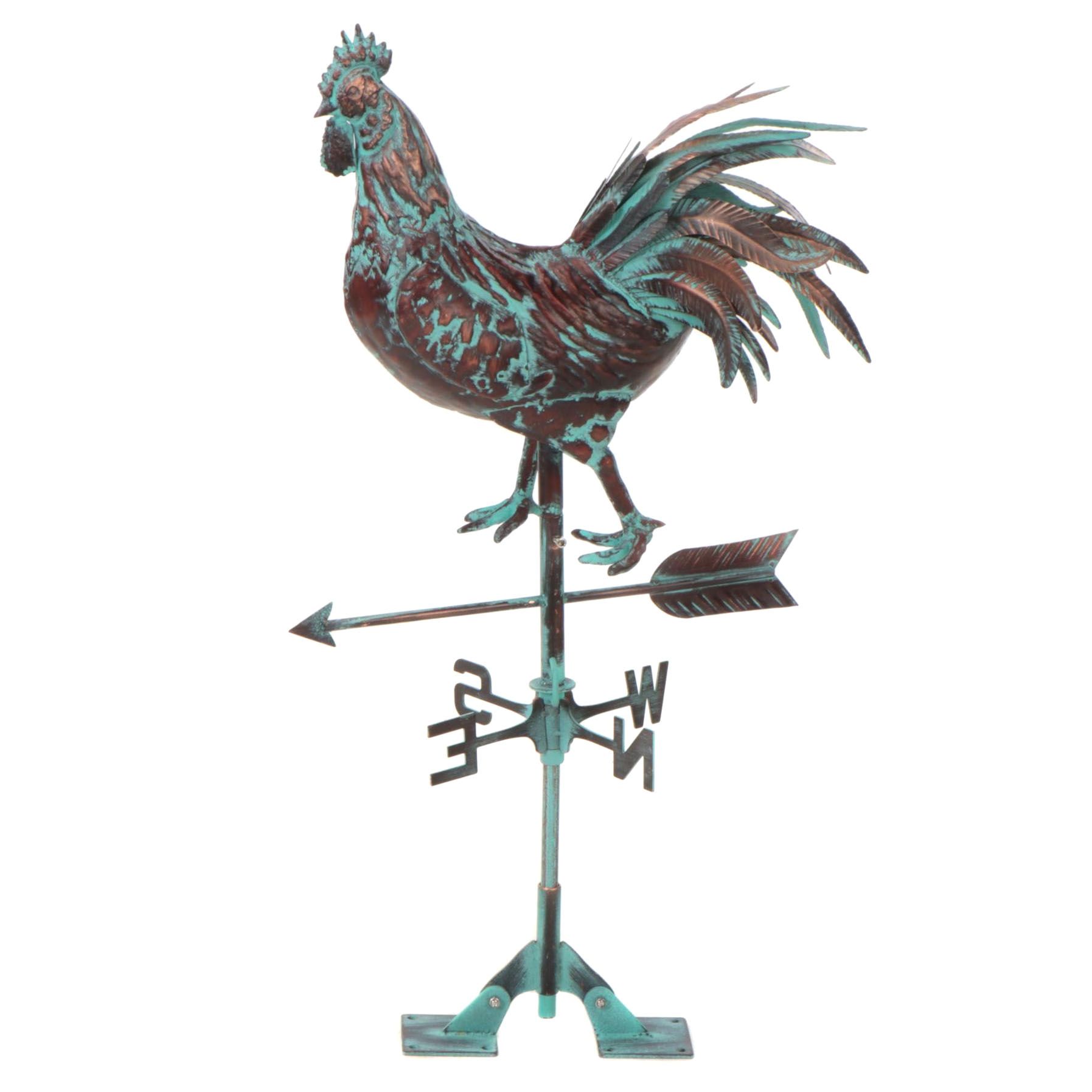 Verdigris Patinated Copper Steel Rooster Weathervane