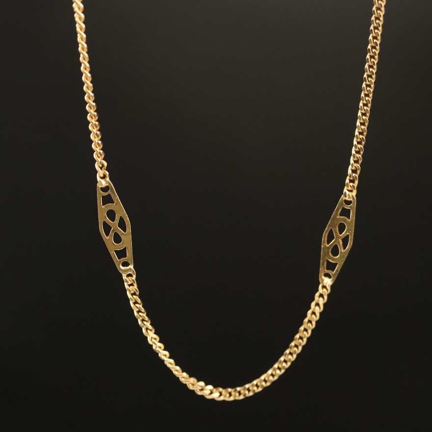 Italian 18K Curb Chain Station Necklace