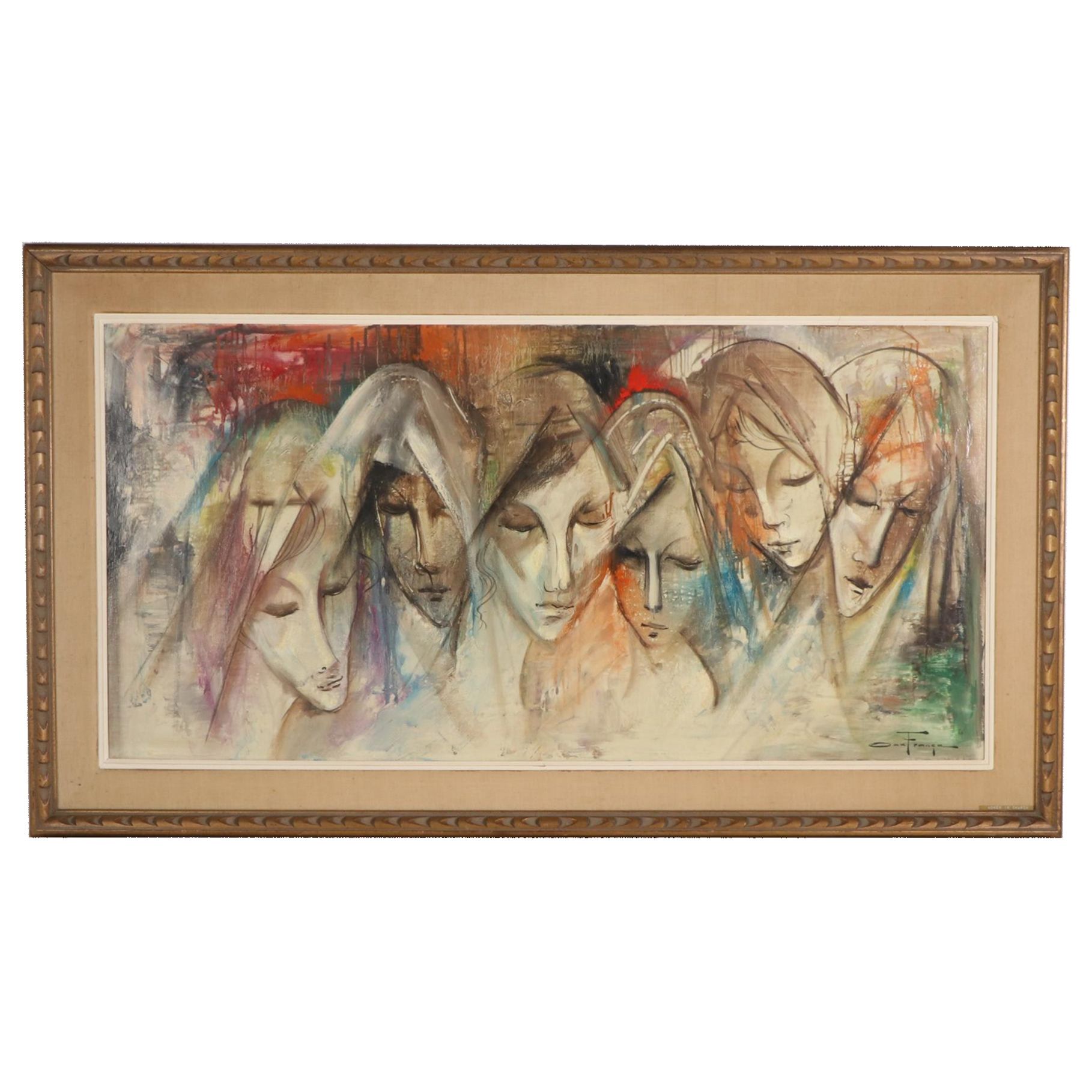 Ozz França Modernist Oil Painting "Women in Church," 1966