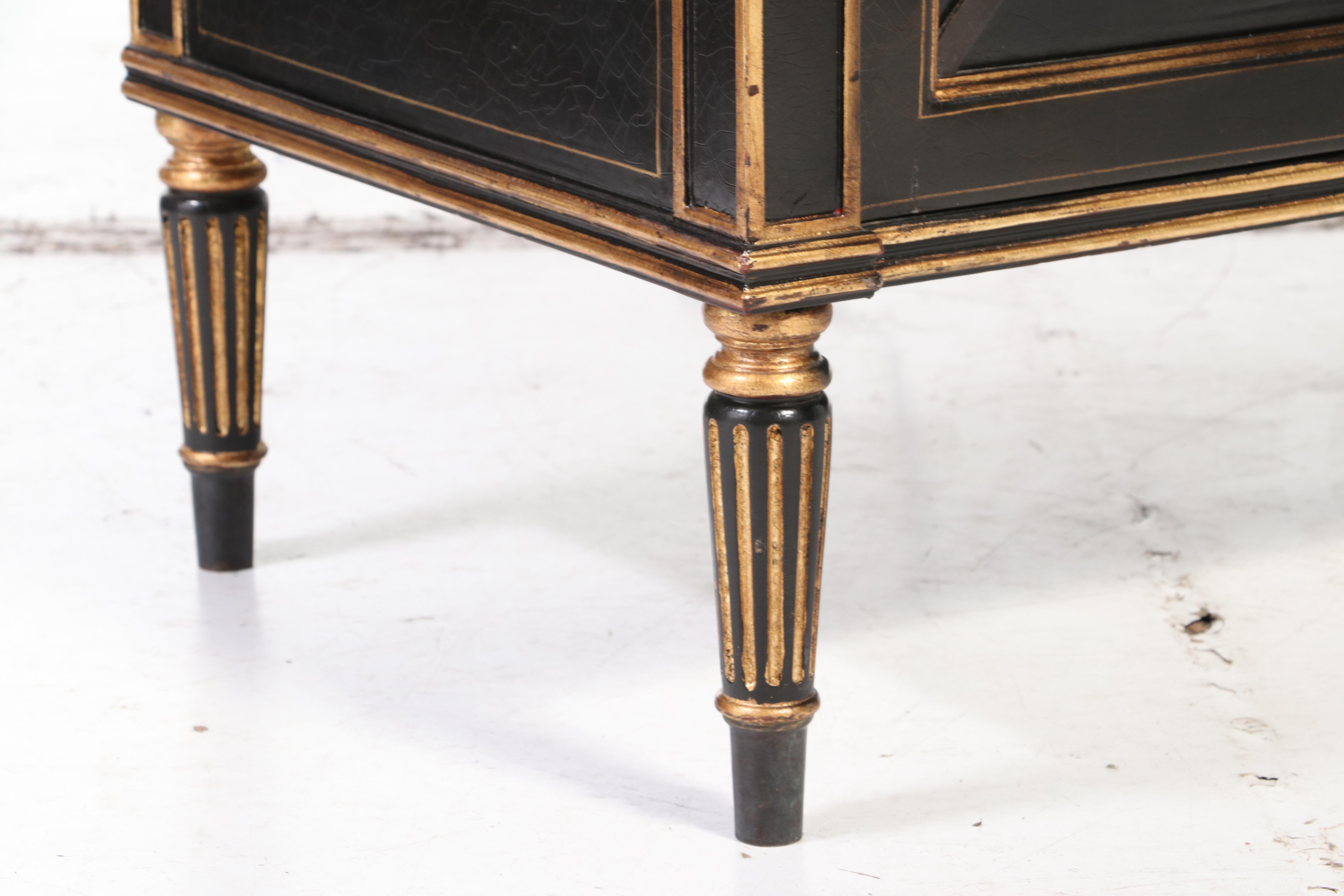 Neoclassical Style Black Lacquer and Parcel-Gilt Two-Piece China Cabinet