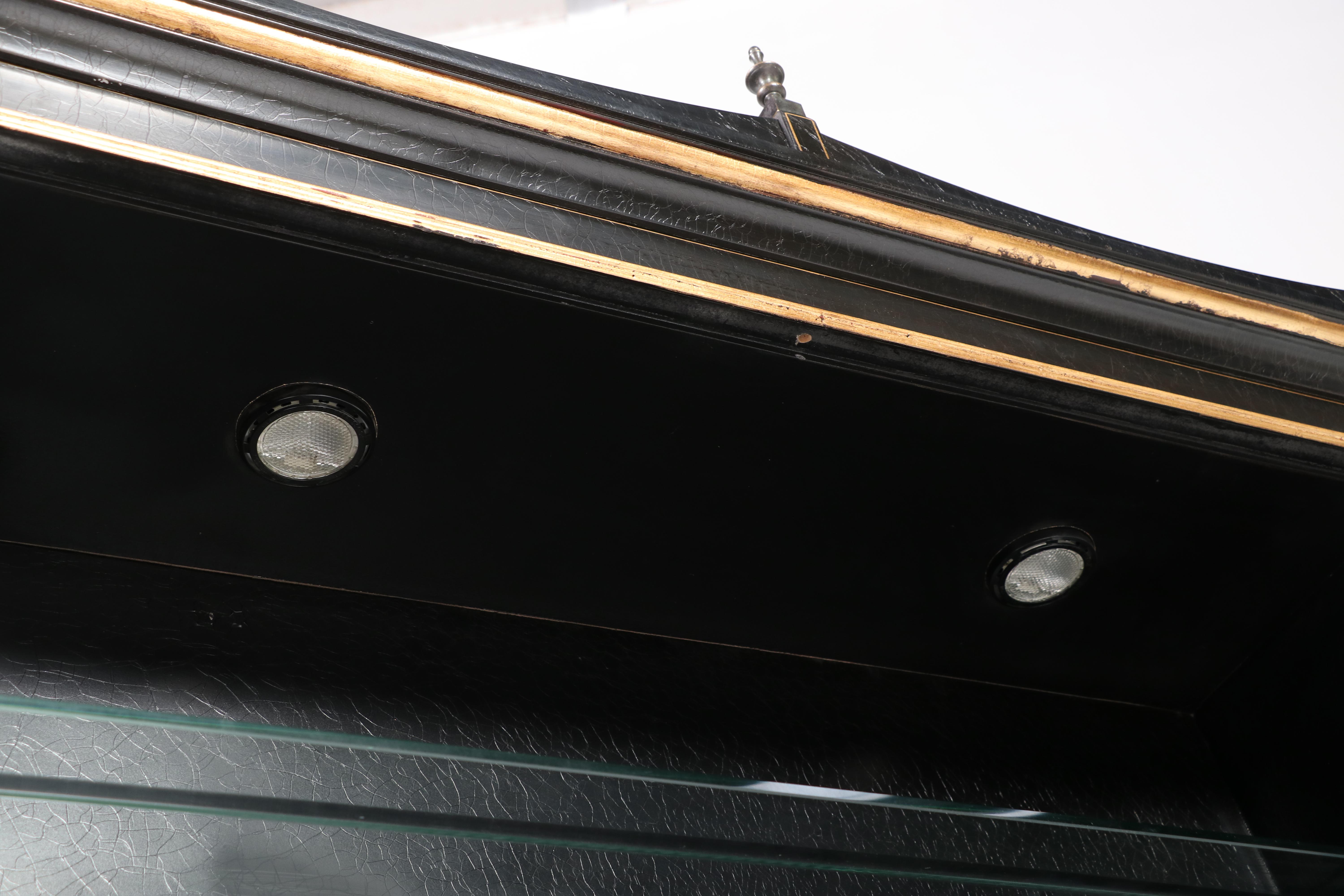 Neoclassical Style Black Lacquer and Parcel-Gilt Two-Piece China Cabinet