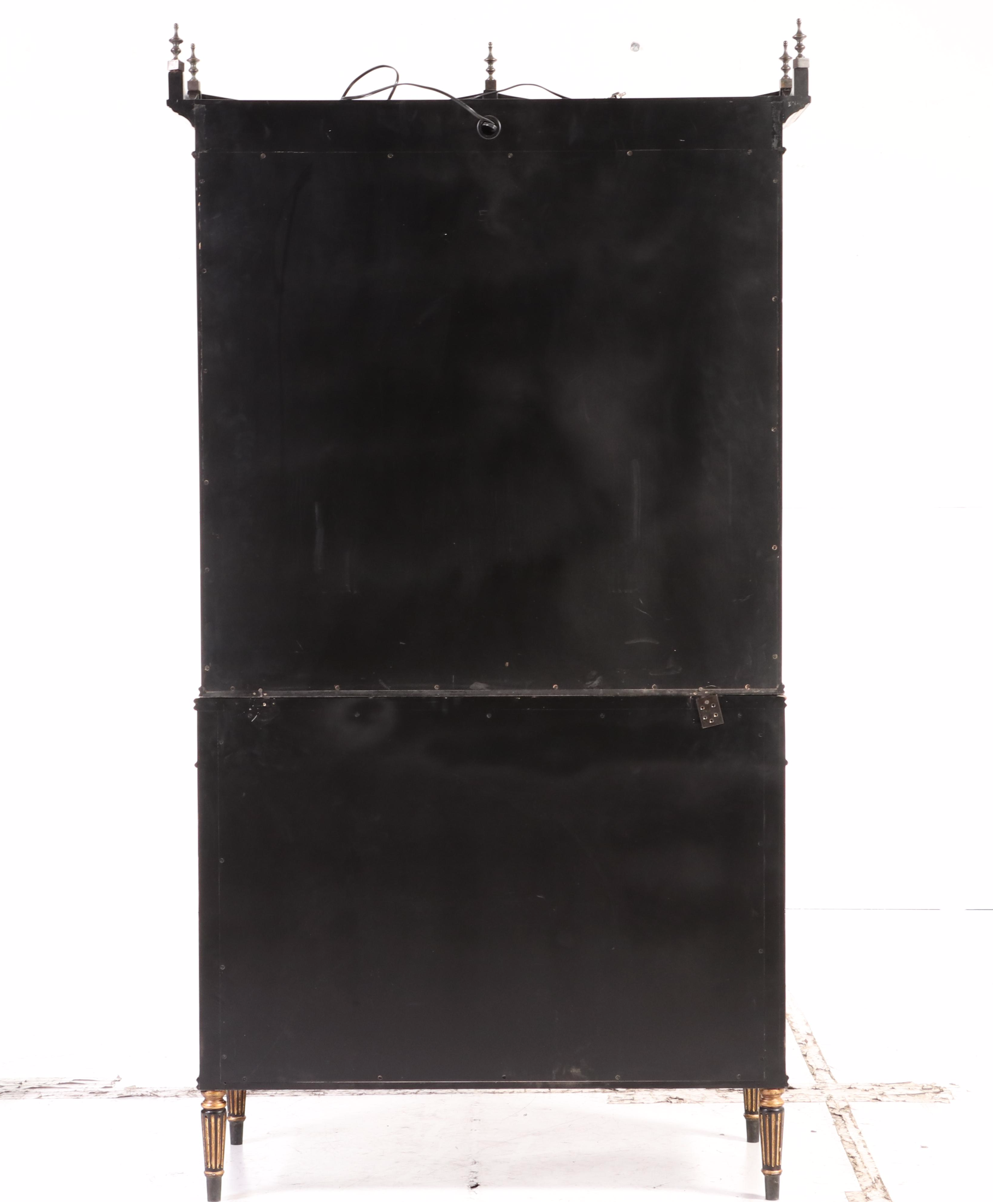 Neoclassical Style Black Lacquer and Parcel-Gilt Two-Piece China Cabinet