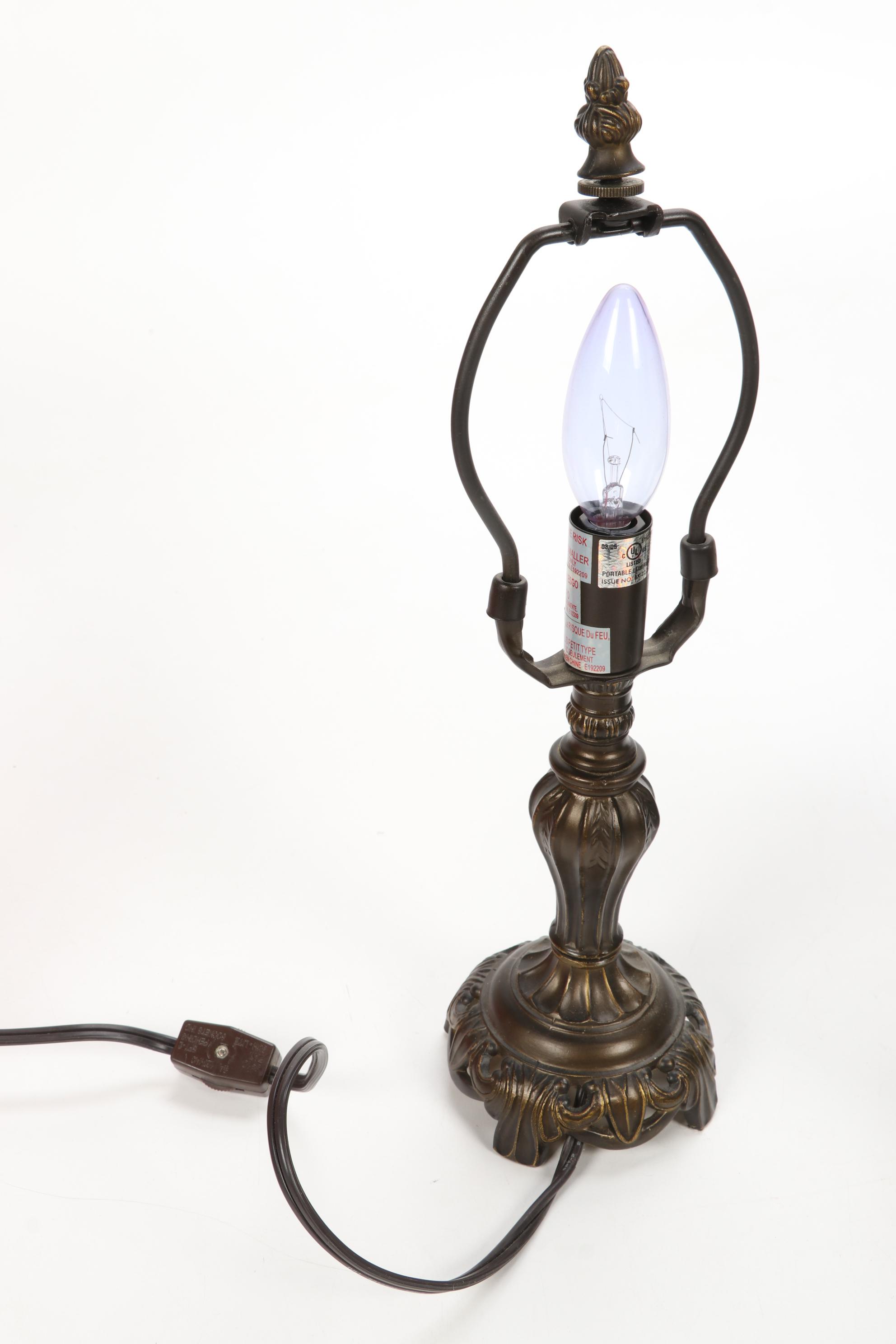 J.N. Machet Stained Glass Pendant Light and Slag Glass Desk Lamp