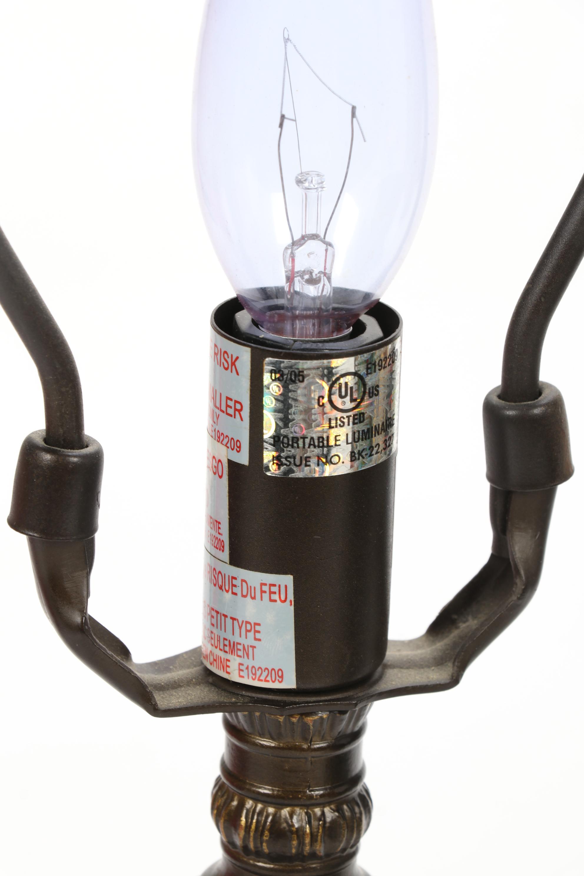 J.N. Machet Stained Glass Pendant Light and Slag Glass Desk Lamp