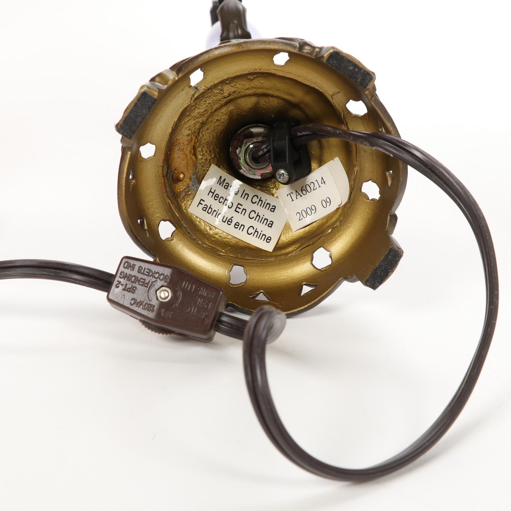 J.N. Machet Stained Glass Pendant Light and Slag Glass Desk Lamp