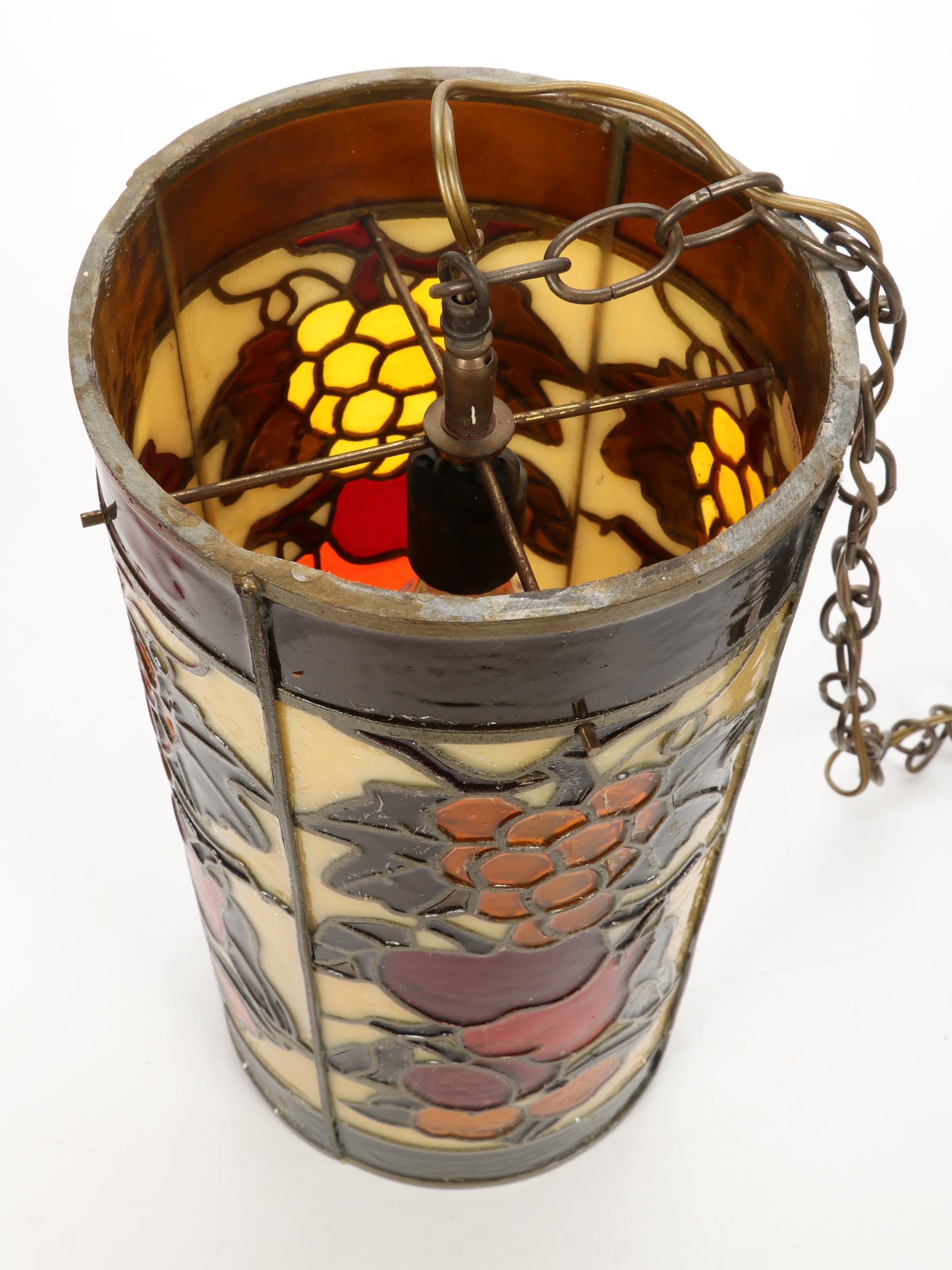 J.N. Machet Stained Glass Pendant Light and Slag Glass Desk Lamp