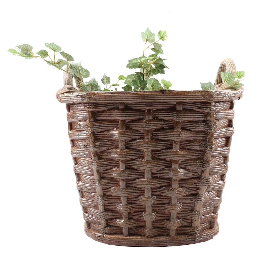 Glazed Earthenware Basket Planter