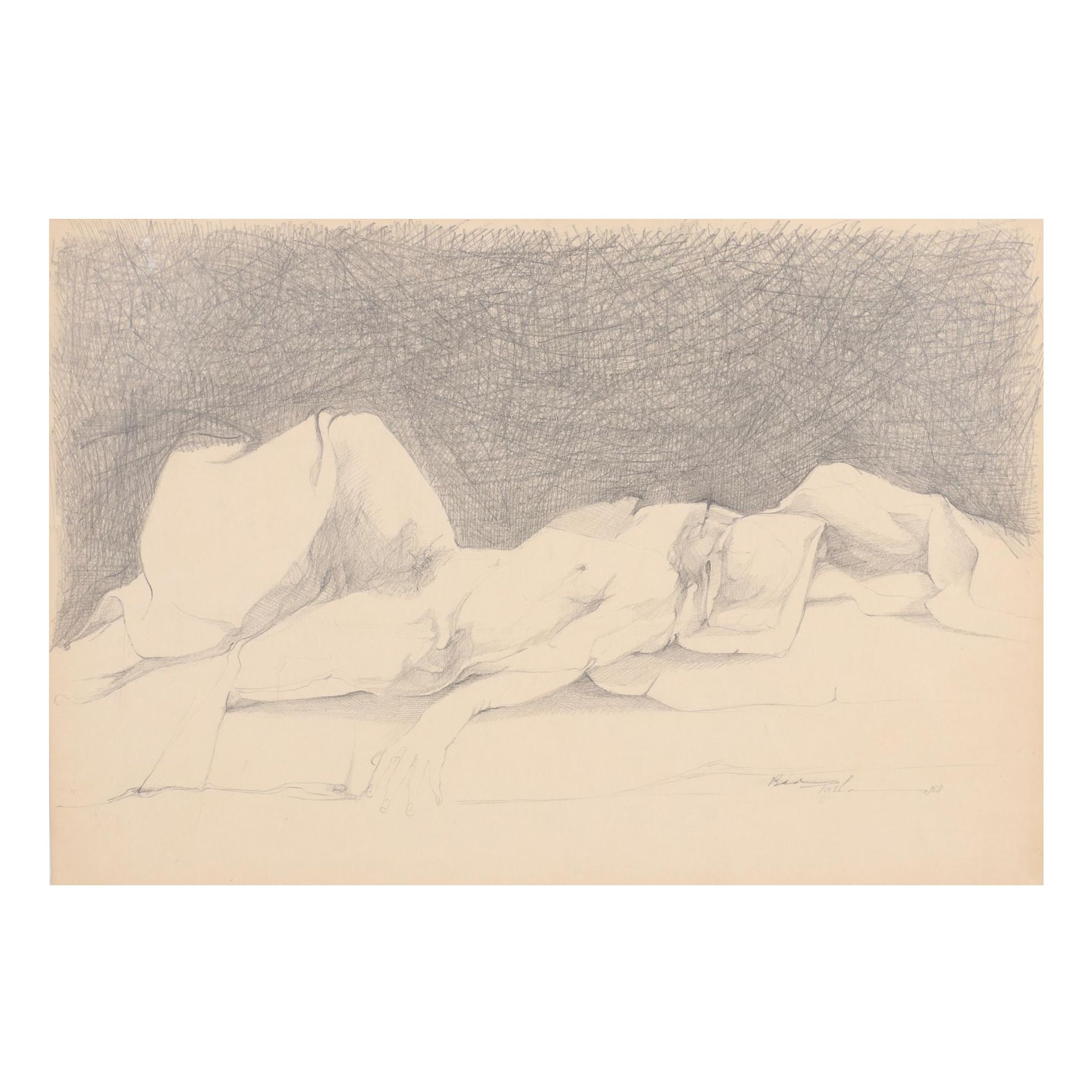 John Tuska Figural Graphite Drawing, 1968