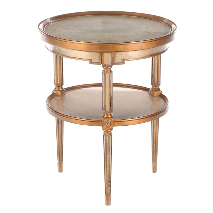 Italian Style Gilt and Painted Finish Tiered Mirrored End Table