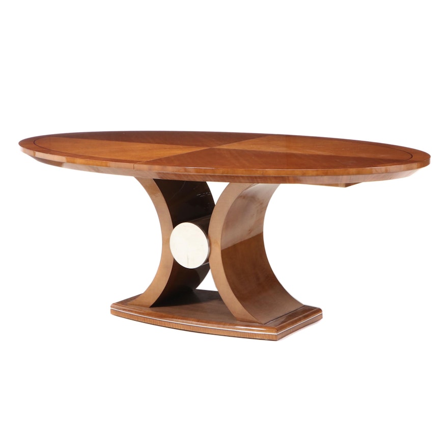 Modernist Style Oval Extension Dining Table on Sculptural Base
