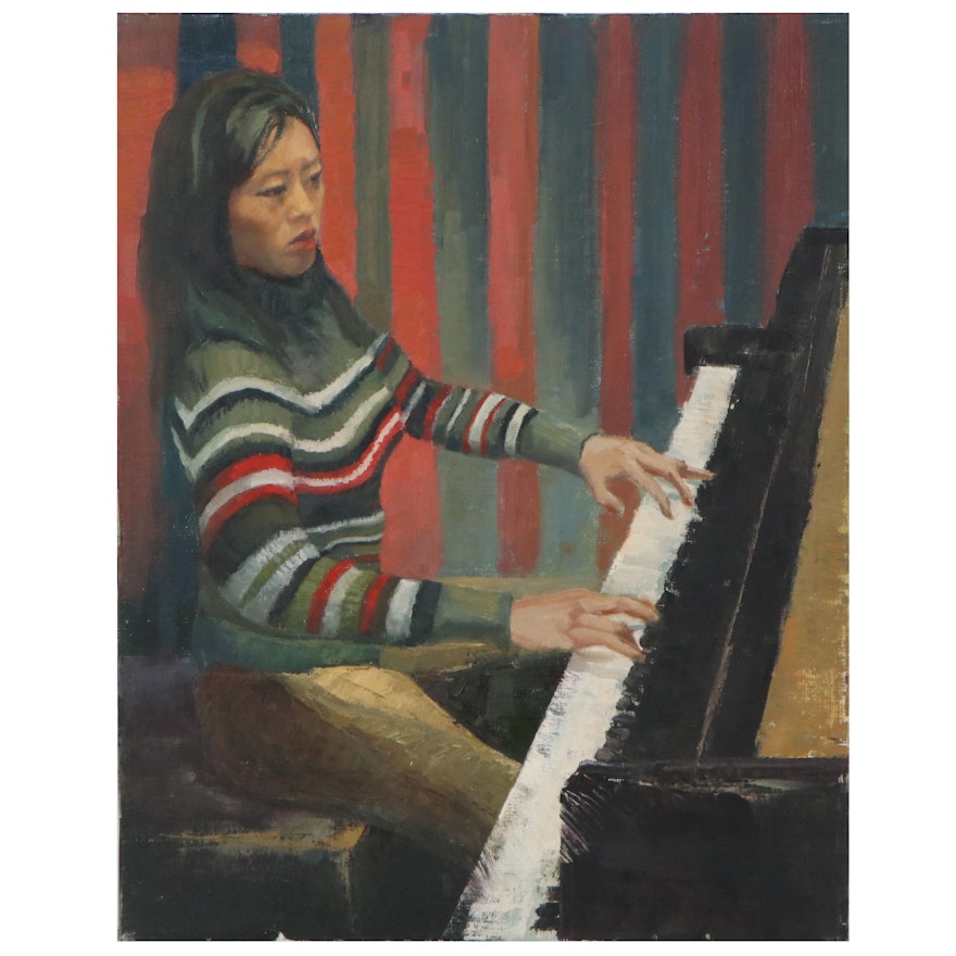 Kaz Ooka Oil Painting "Makiko Playing Piano," 21st Century