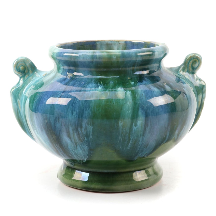 Artisan Crafted Drip Glazed Stoneware Amphora Vase