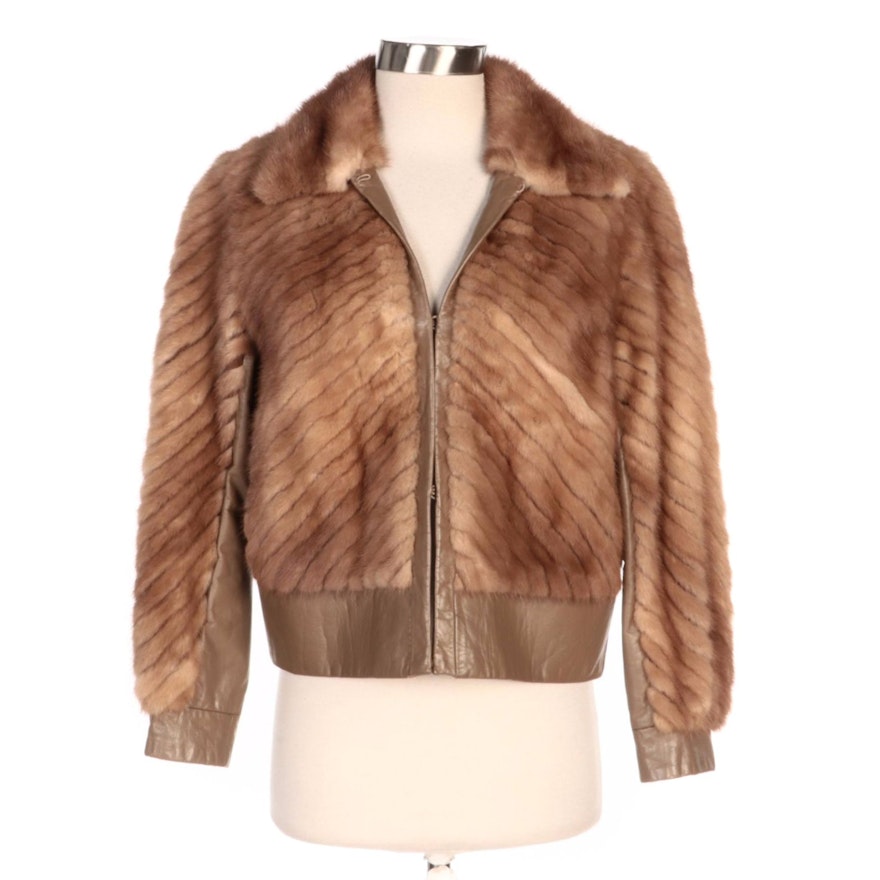 Chevron Pieced Blonde Mink Fur and Leather Jacket by Maas Brothers