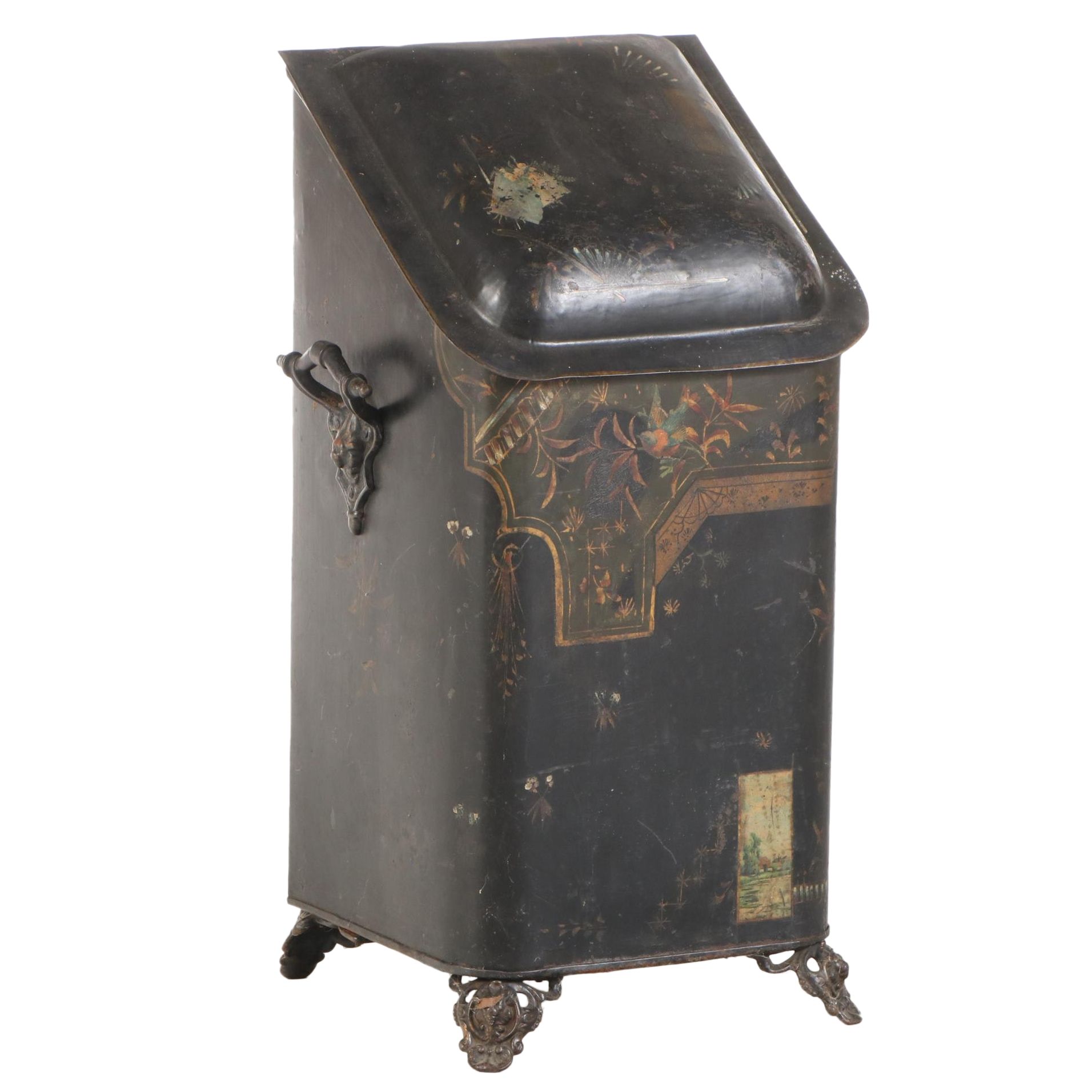 English Aesthetic Movement The Jewett Vase Tole Painted Metal Coal Hod