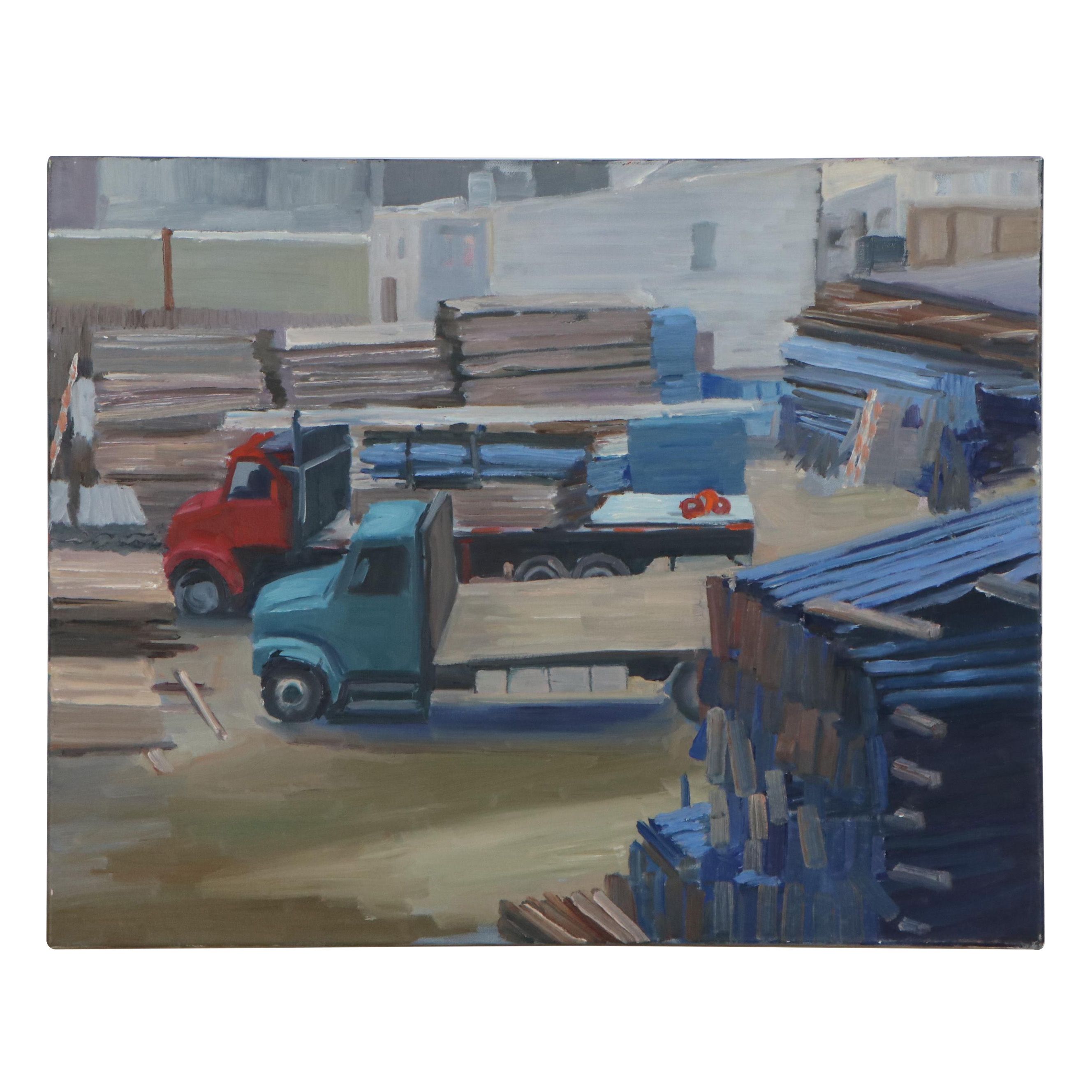 Kaz Ooka Oil Painting "Construction Site Next Door No. 2," 21st Century