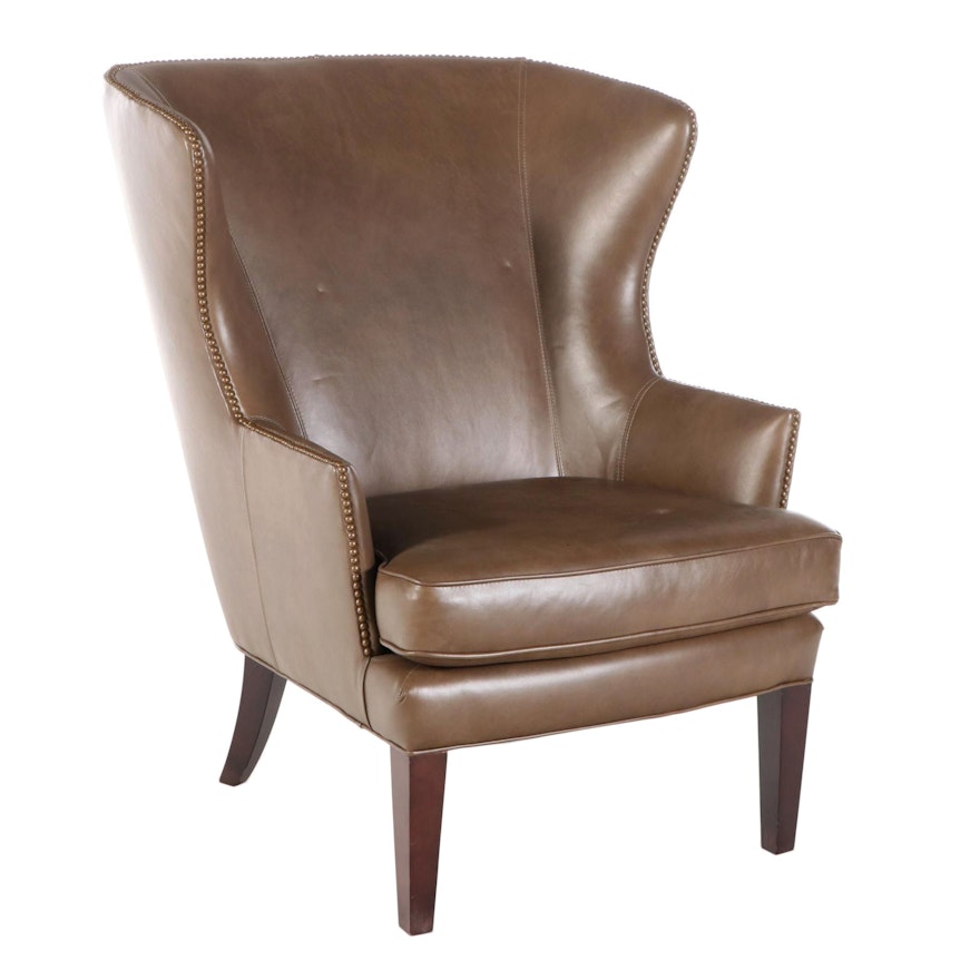 Taupe Leather Wingback Armchair