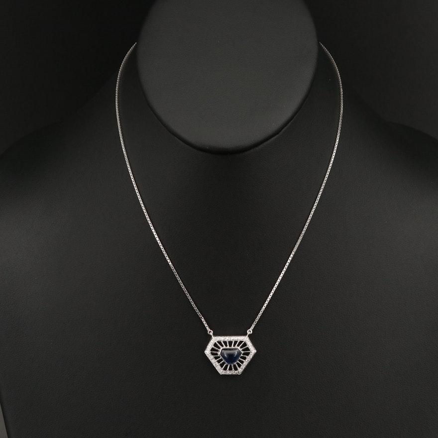 14K Calibre Sapphire and Diamond Pendant Necklace