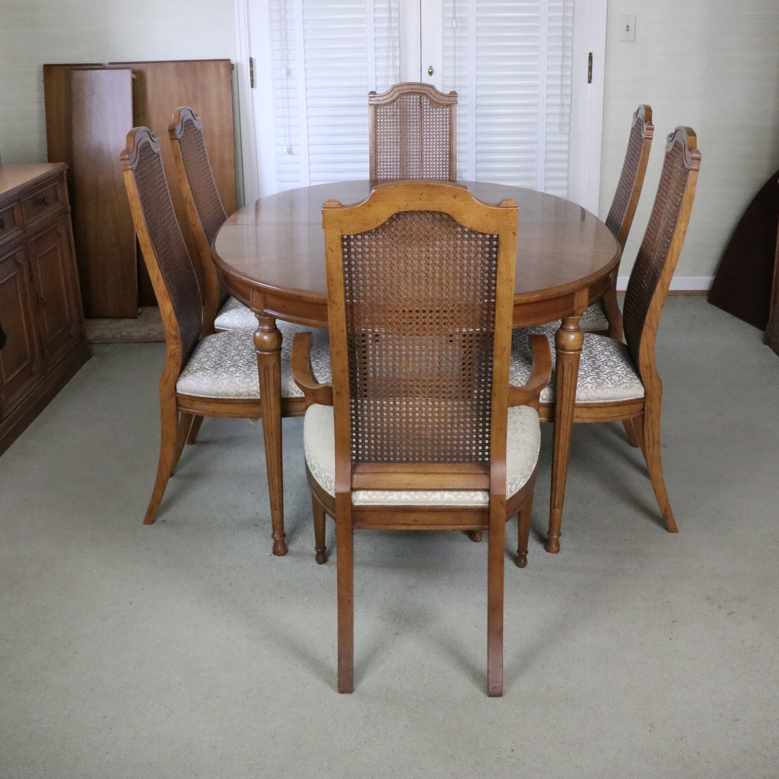 Heritage Extension Dining Table and Caned Chairs, Late 20th Century