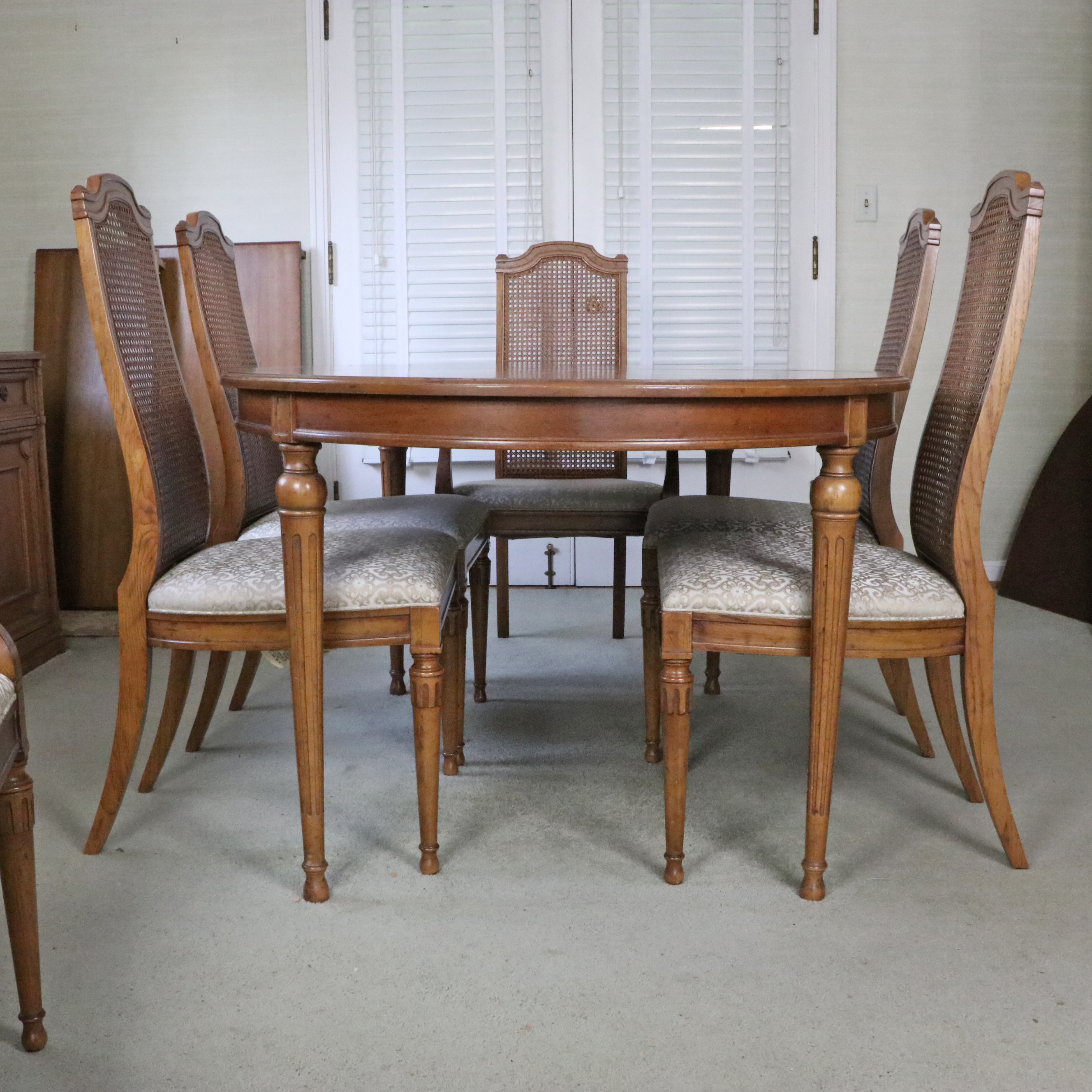 Heritage Extension Dining Table and Caned Chairs, Late 20th Century