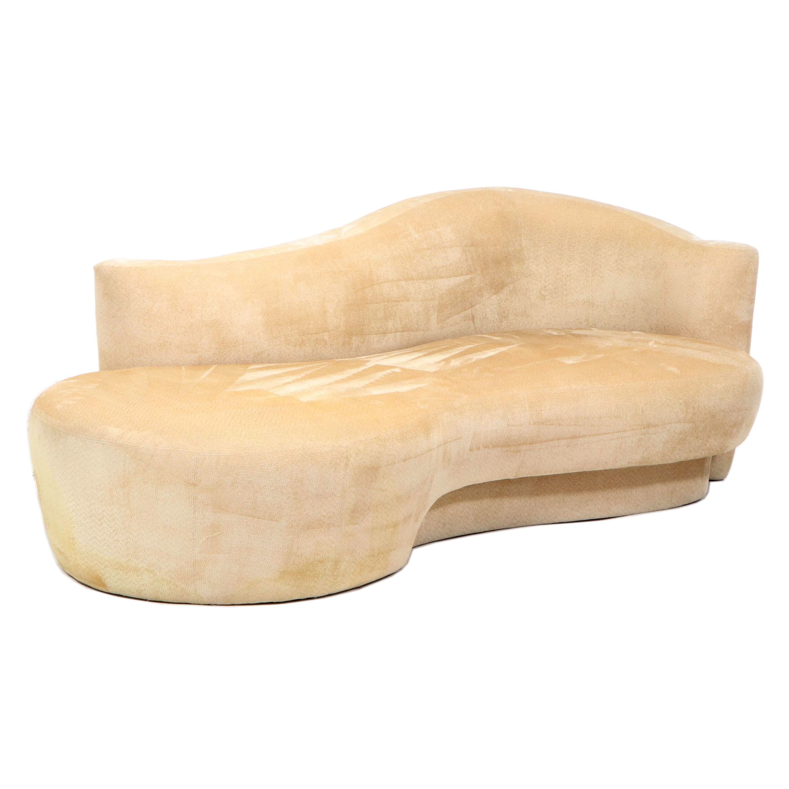 Contemporary Kidney Shaped Chenille Upholstered Sofa