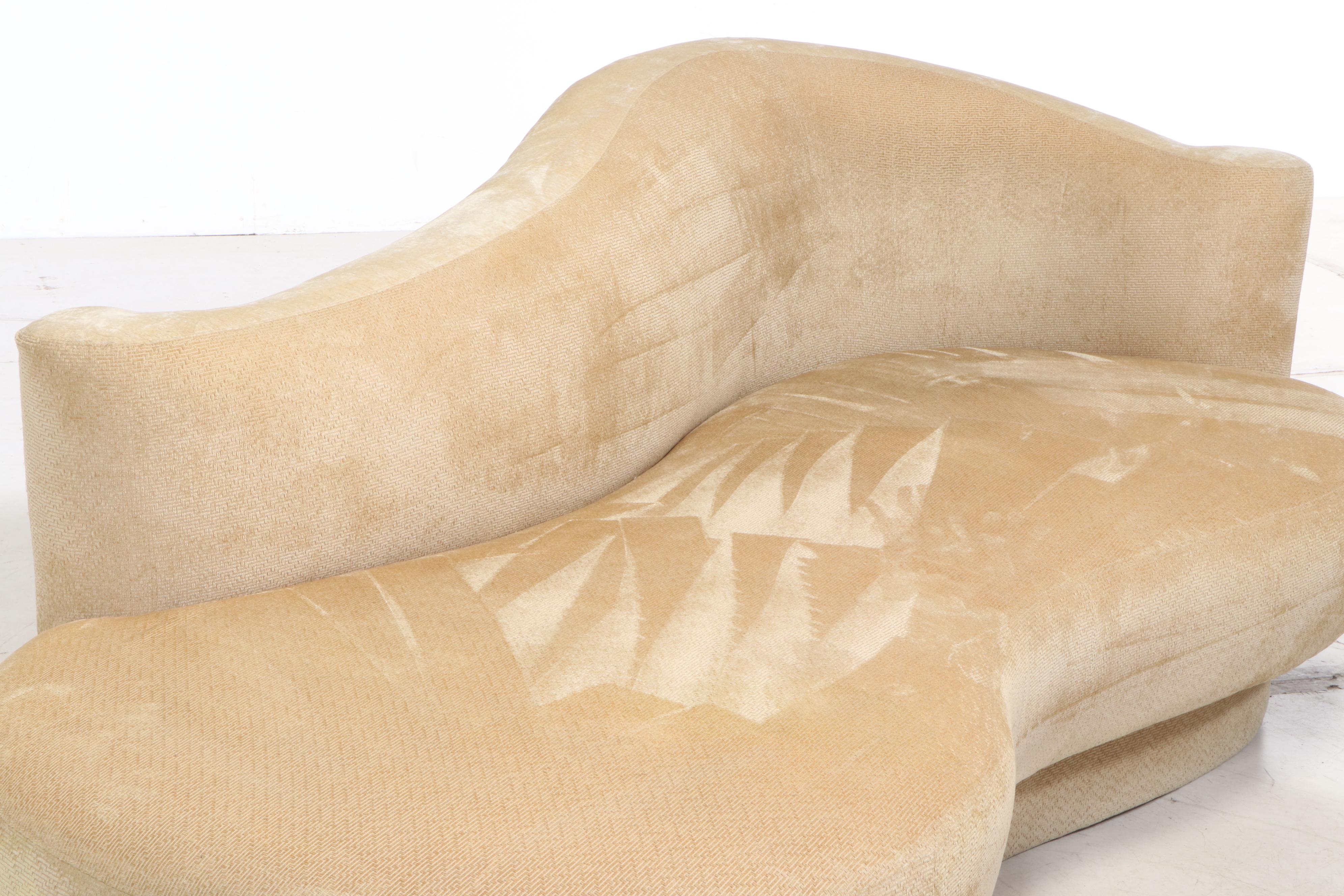 Contemporary Kidney Shaped Chenille Upholstered Sofa