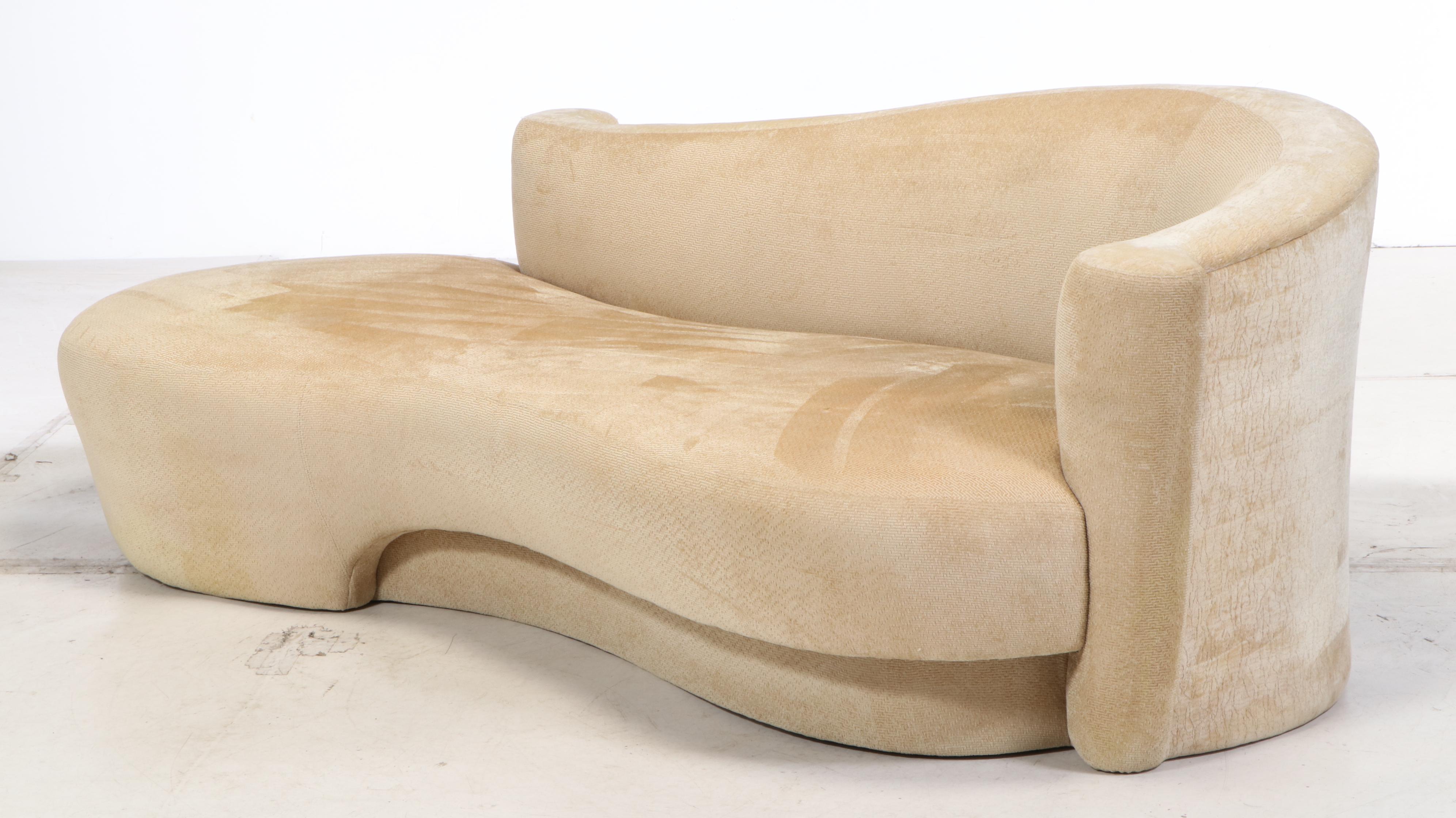 Contemporary Kidney Shaped Chenille Upholstered Sofa