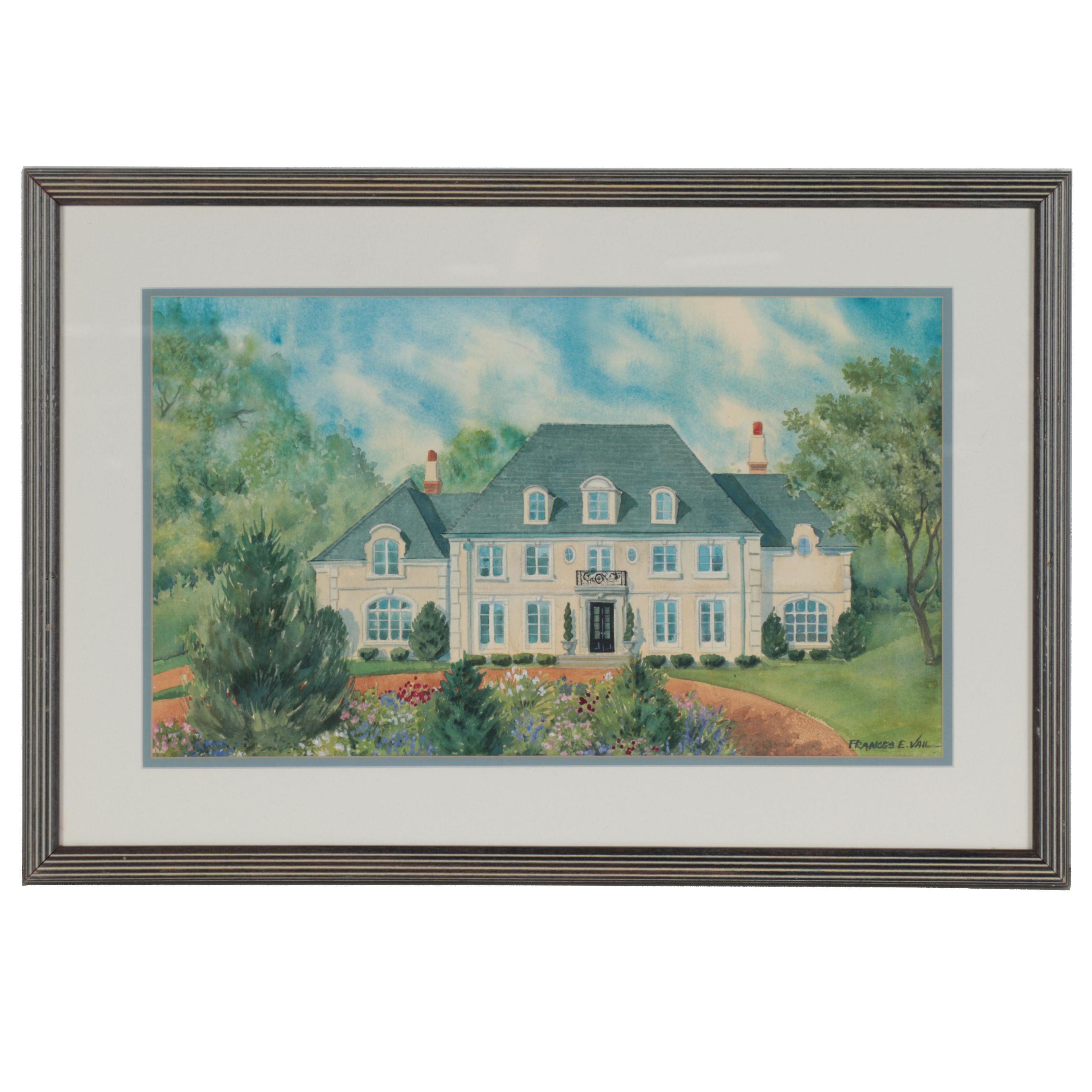 Frances E. Vail Watercolor Painting of French Provincial Style House