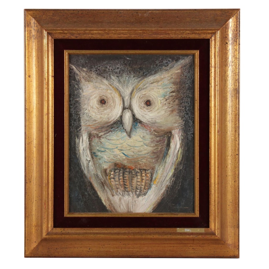 Ozz França Oil Painting "Owl," Mid to Late 20th Century