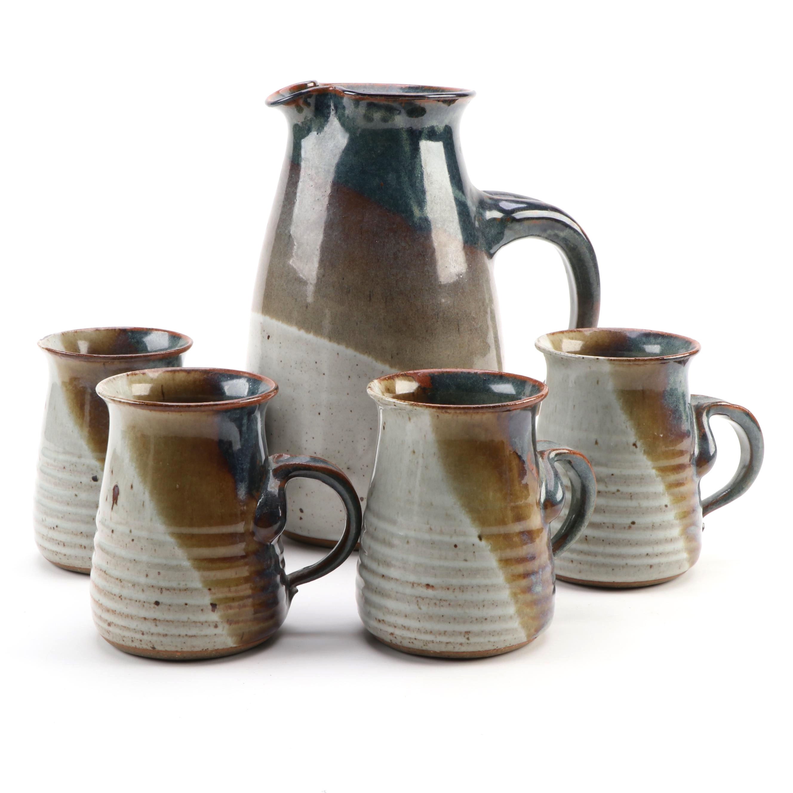 VanSickle Stoneware Pottery Pitcher and Mug Set