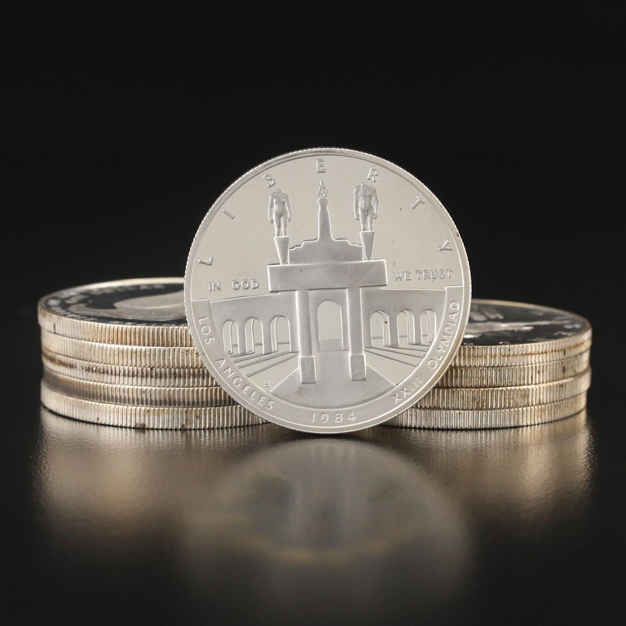 Ten U.S. Commemorative Silver Dollars, 1980s