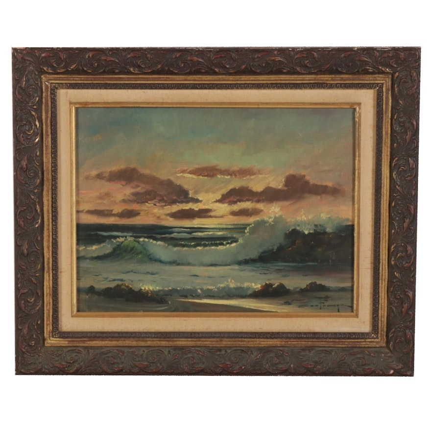 Ozz França Seascape Oil Painting, Mid to Late 20th Century