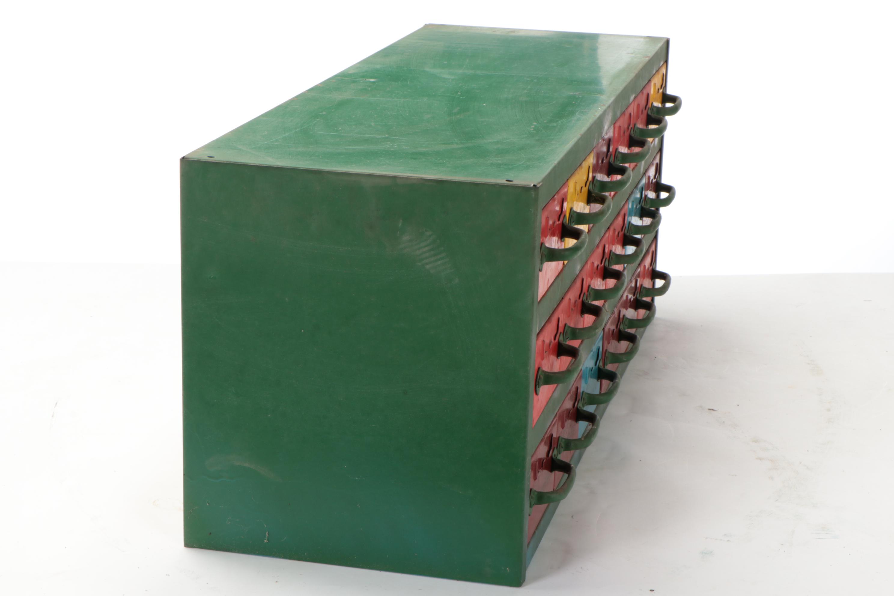 Polychrome-Painted Metal 24-Drawer Parts Cabinet