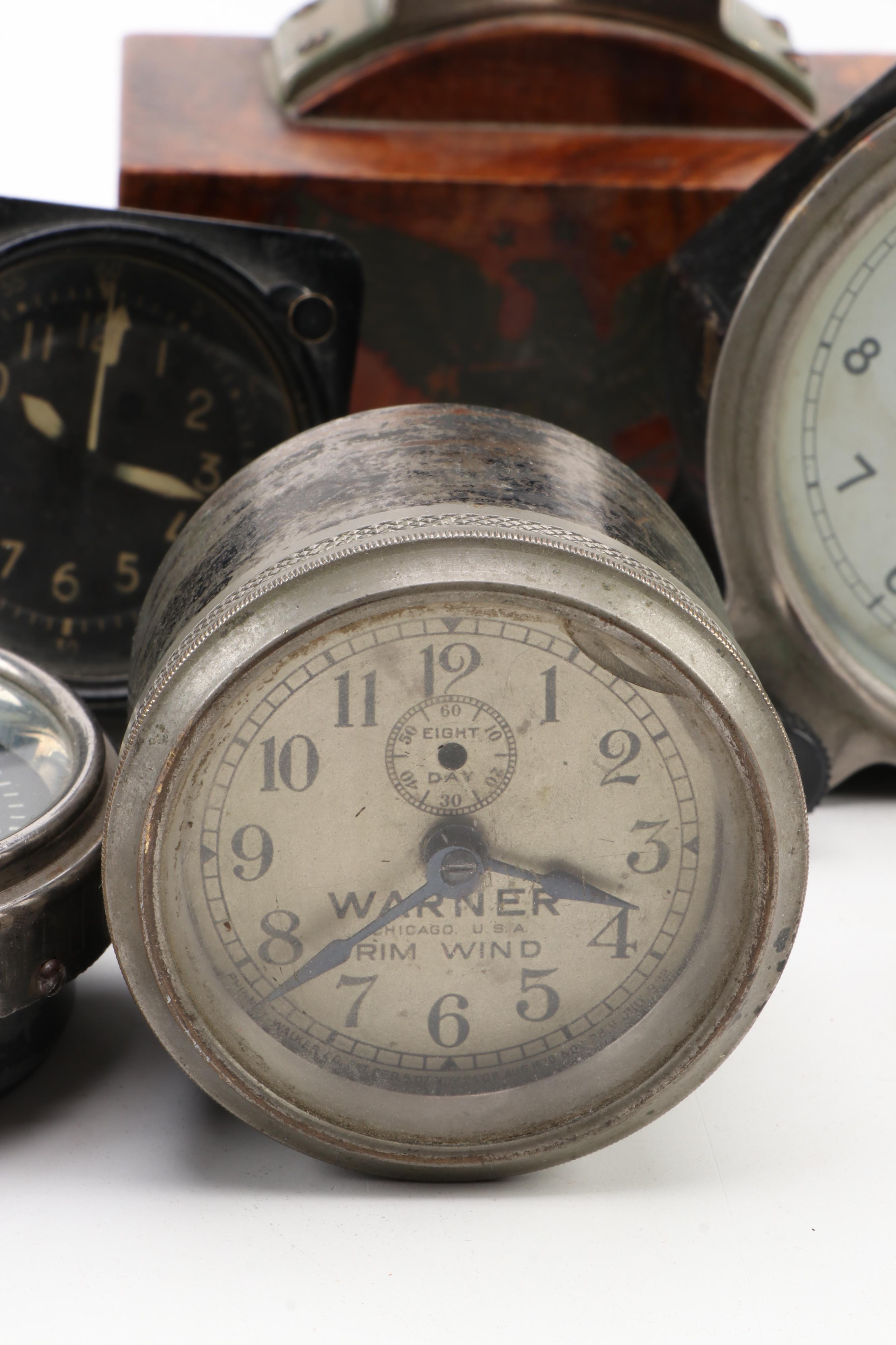 Waltham, Bulova, Wittnauer 8 Day and More Car and Airplane Analog Clocks