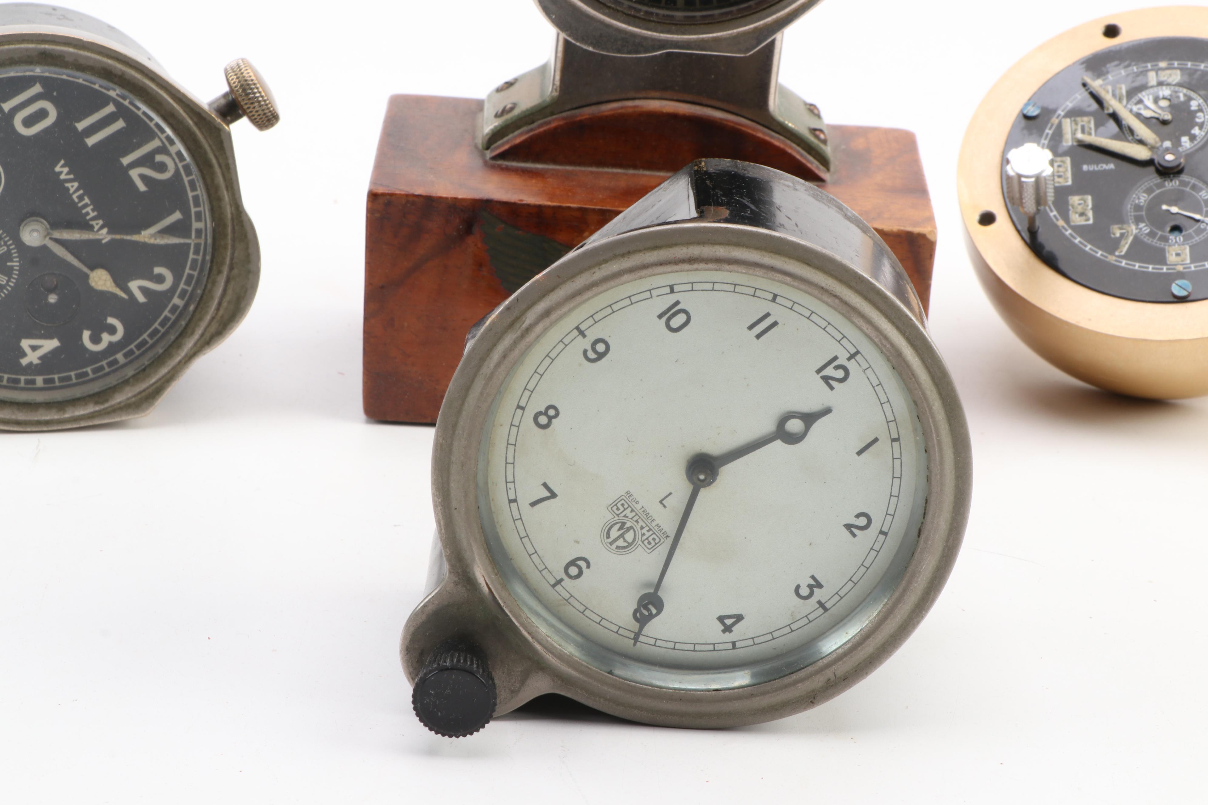 Waltham, Bulova, Wittnauer 8 Day and More Car and Airplane Analog Clocks