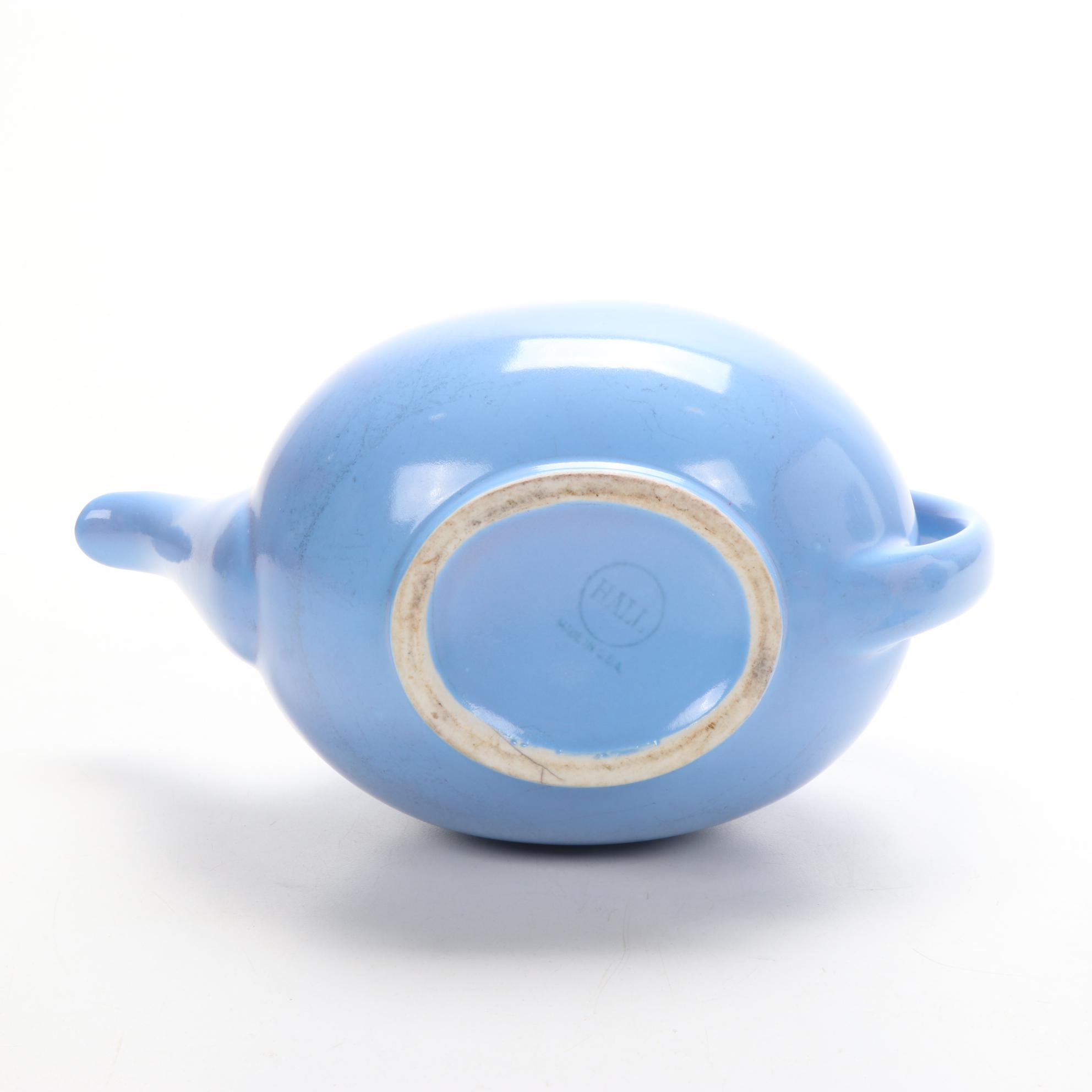 Hall Ceramic Periwinkle Pitcher and Sky Blue Teapot, Mid to Late 20th Century