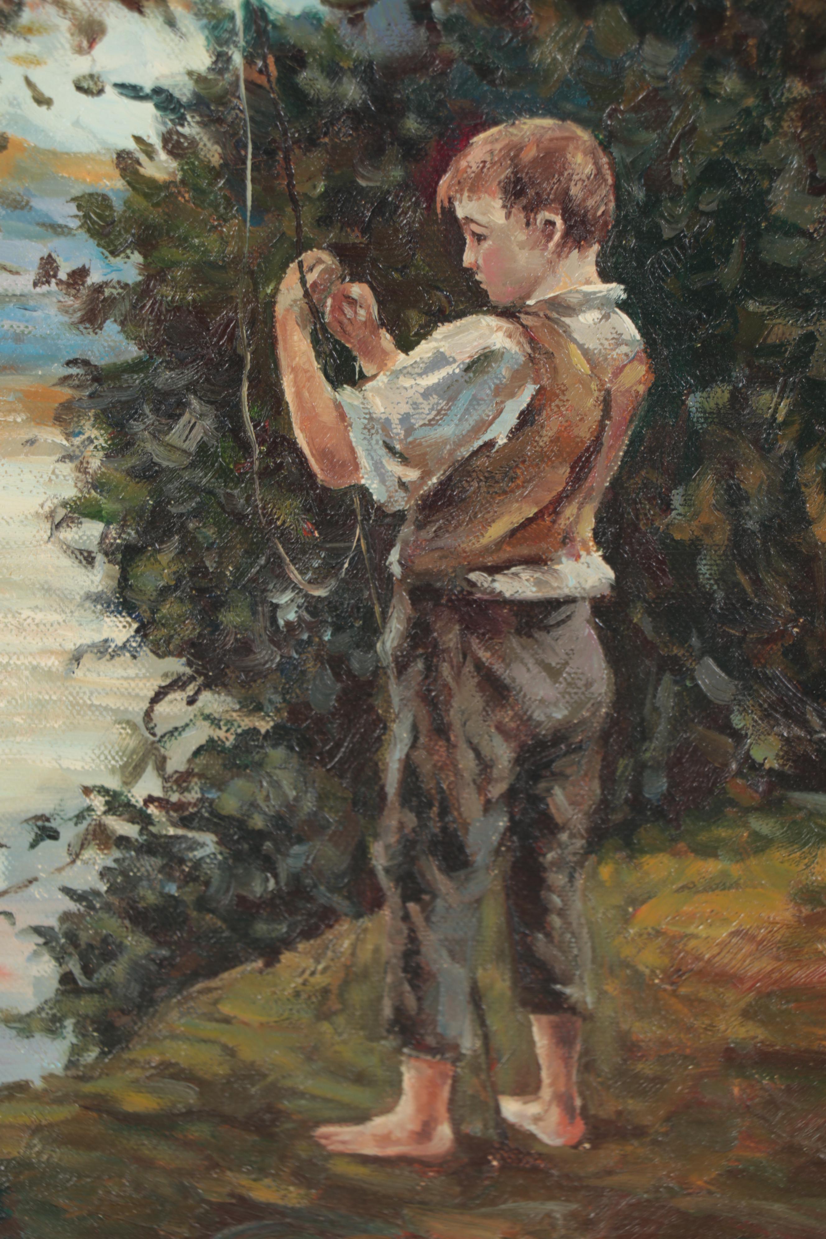 Oil Painting of Boy Fishing, circa 2000