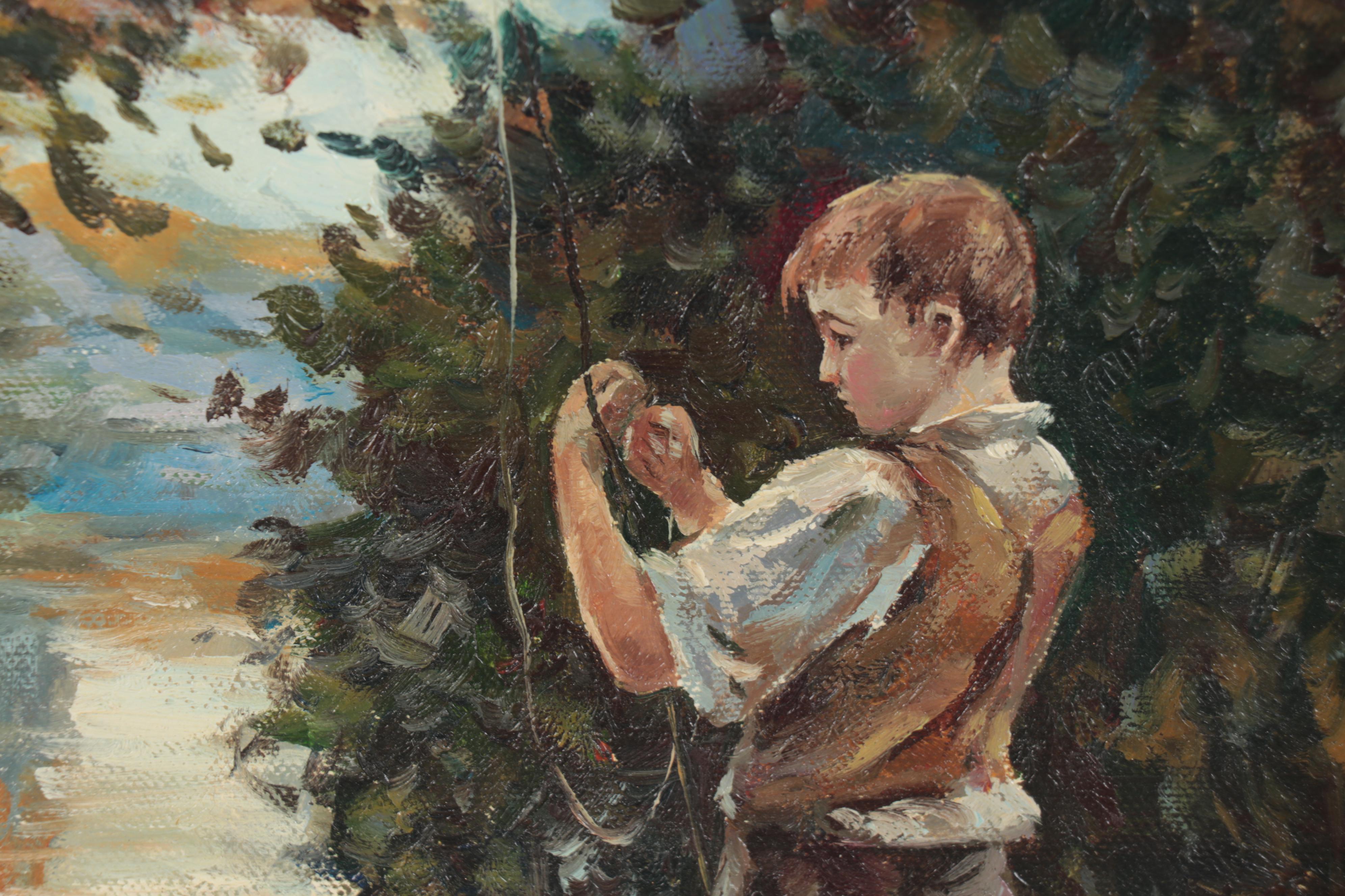 Oil Painting of Boy Fishing, circa 2000