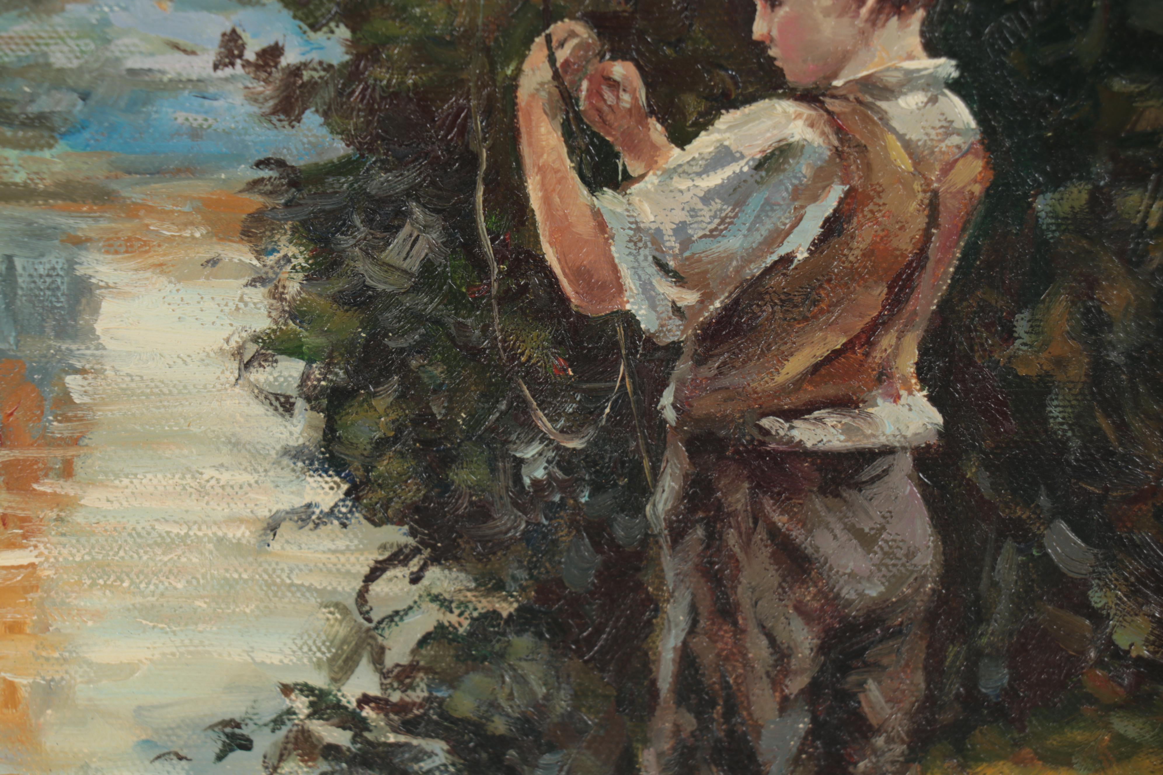 Oil Painting of Boy Fishing, circa 2000