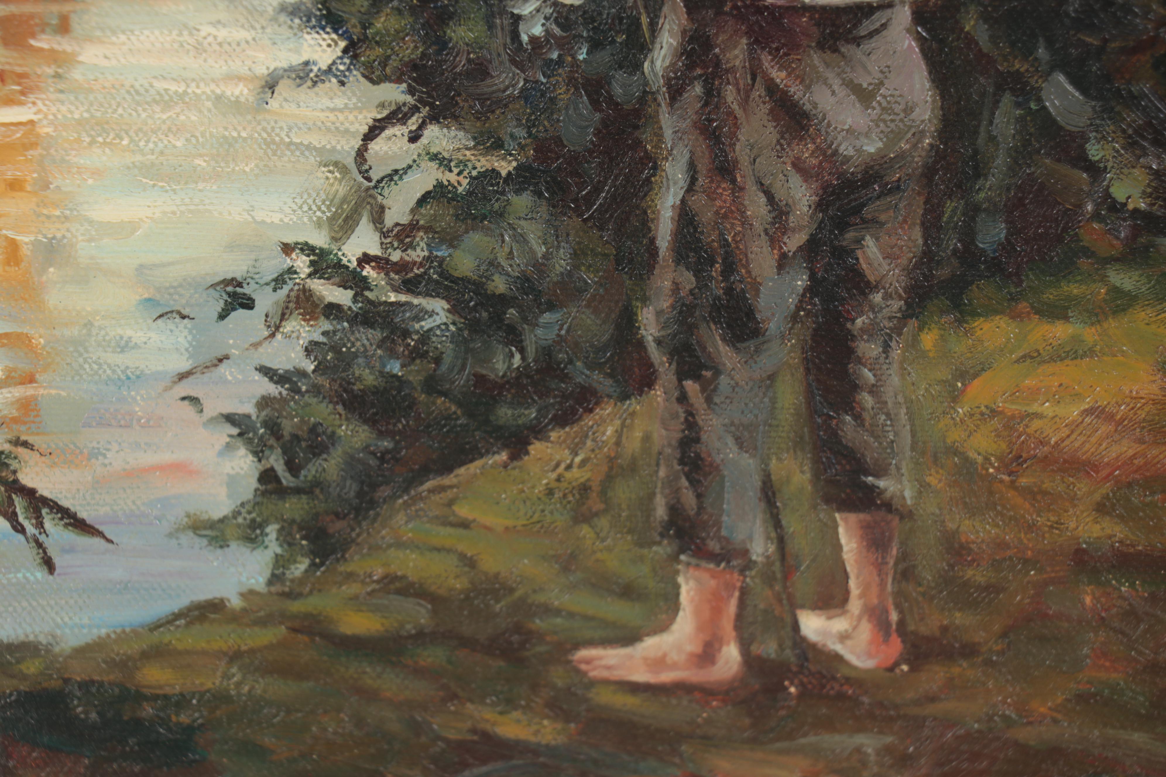 Oil Painting of Boy Fishing, circa 2000