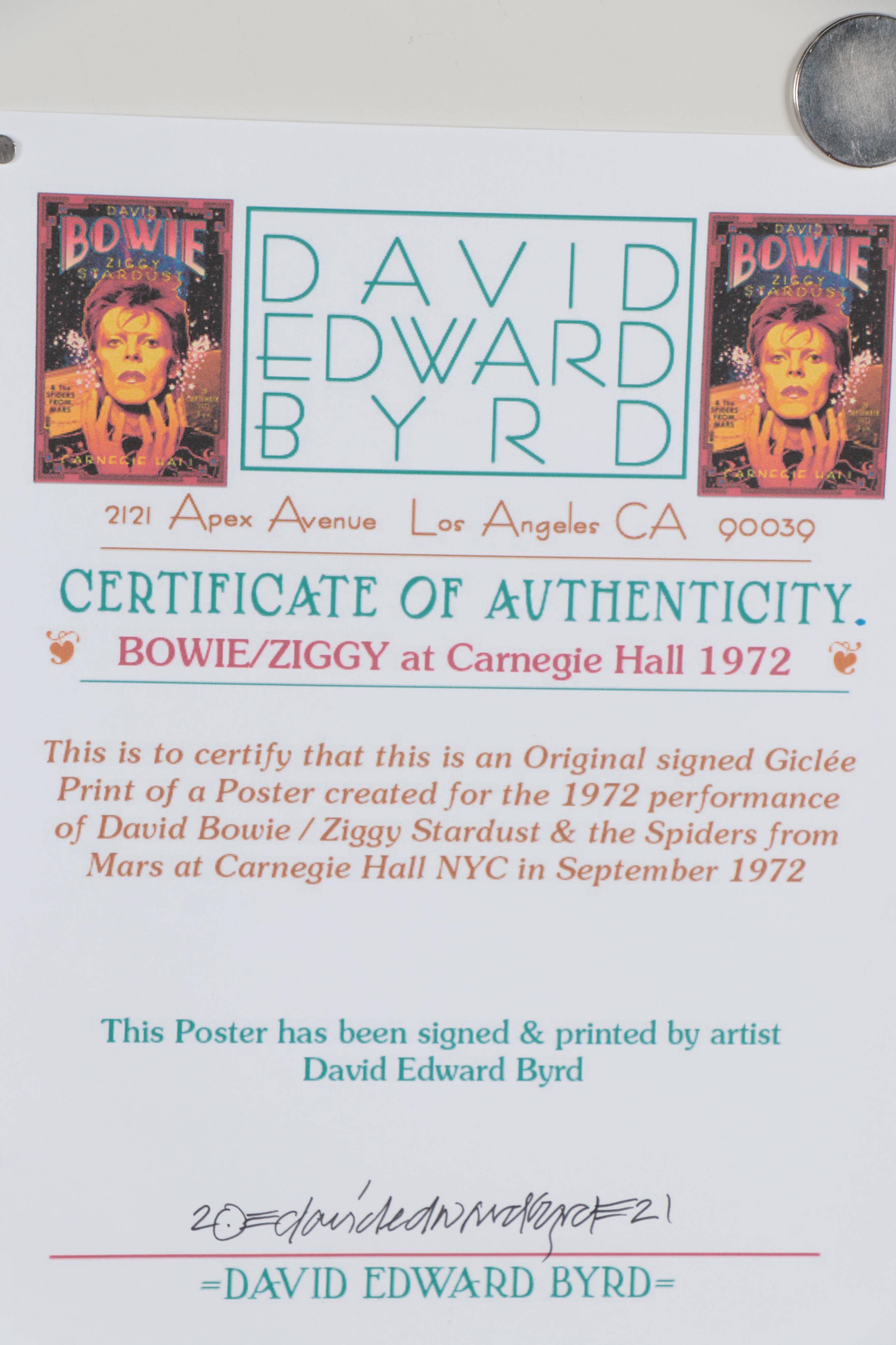 David Edward Byrd Giclée "Bowie/Ziggy at Carnegie Hall 1972," 2021