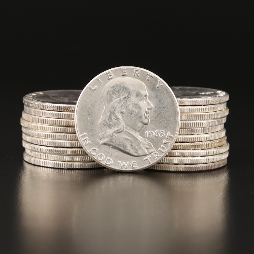 Twenty 1963 Franklin Silver Half Dollars