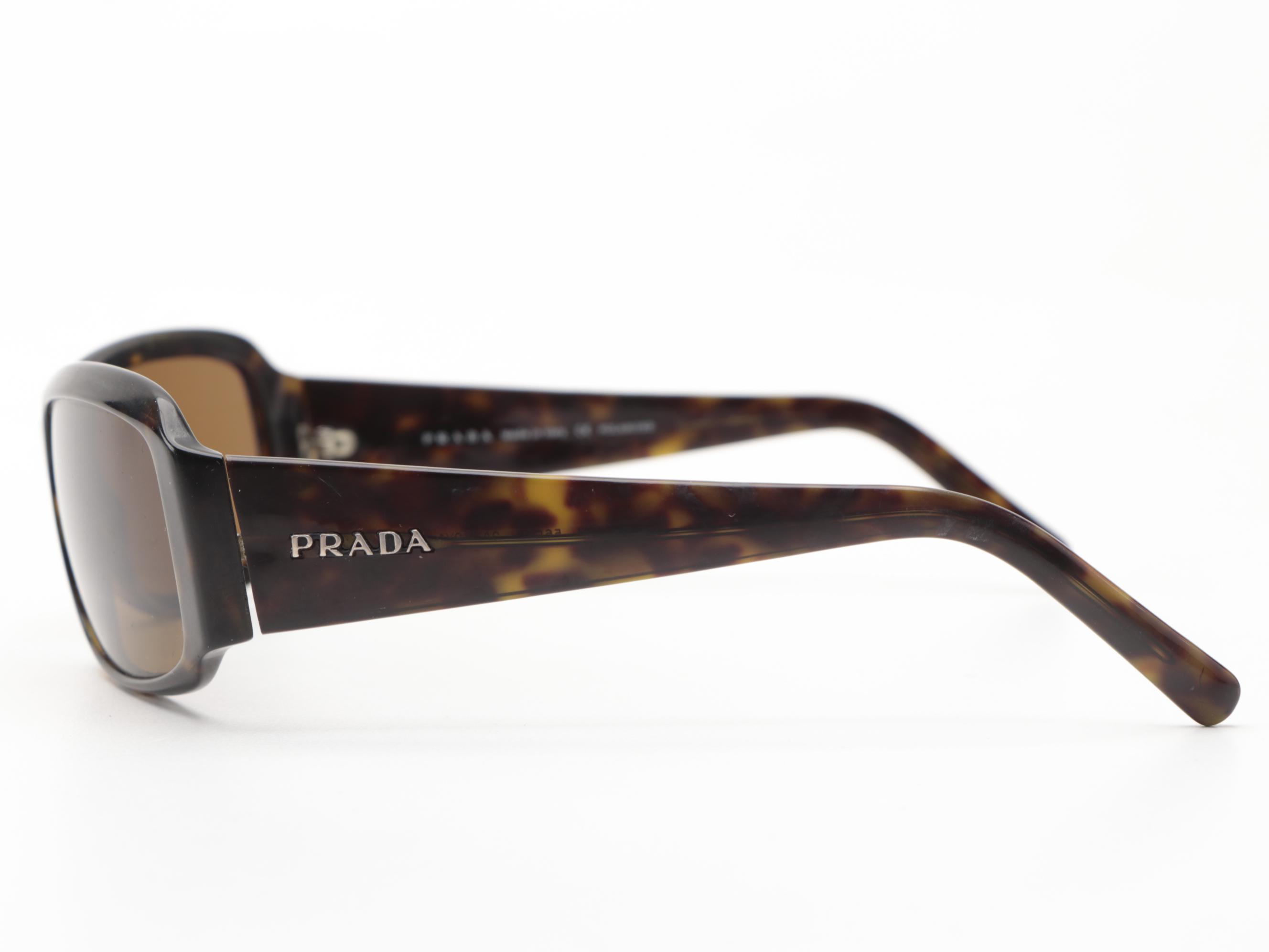Prada SPR12H Polarized Rectangular Sunglasses in Tortoise