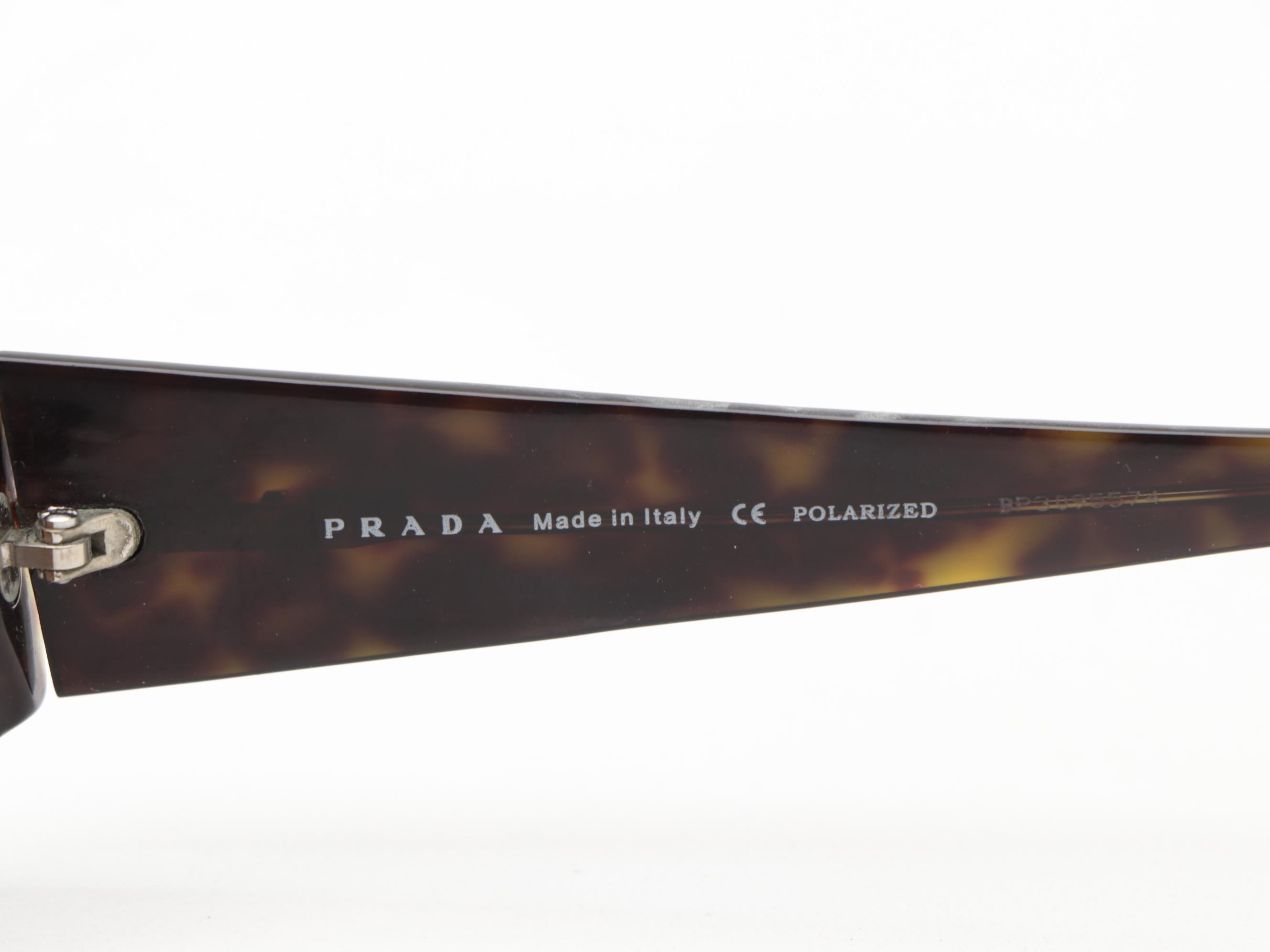 Prada SPR12H Polarized Rectangular Sunglasses in Tortoise