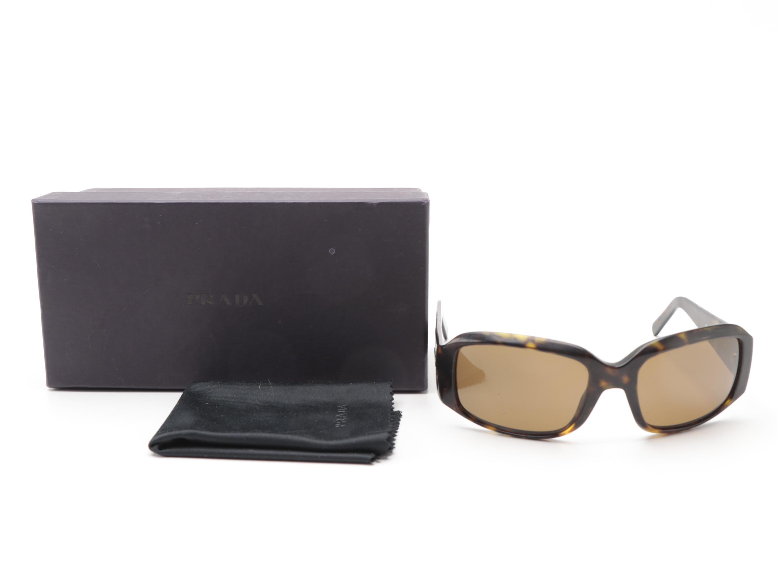 Prada SPR12H Polarized Rectangular Sunglasses in Tortoise